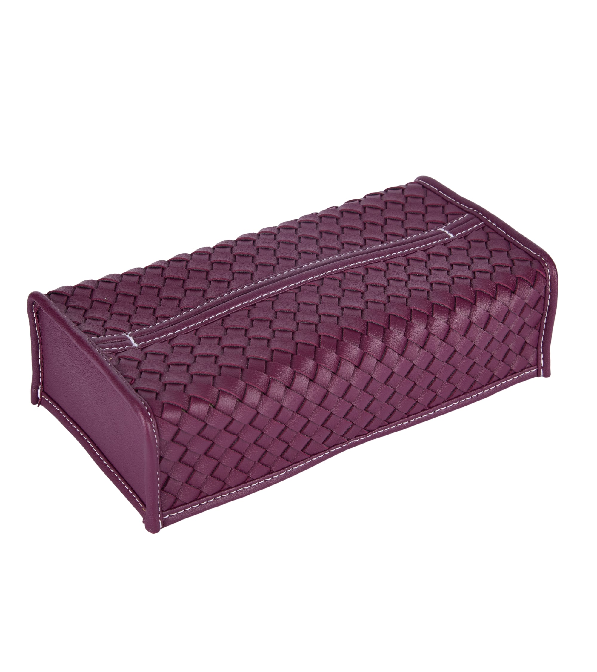 Premsons® Woven Design Artificial Faux Vegan Leatherette Tissue Paper Box for Dining Room Kitchen Bedroom Car and Home Décor (Purple, Rectangular Sleeve)