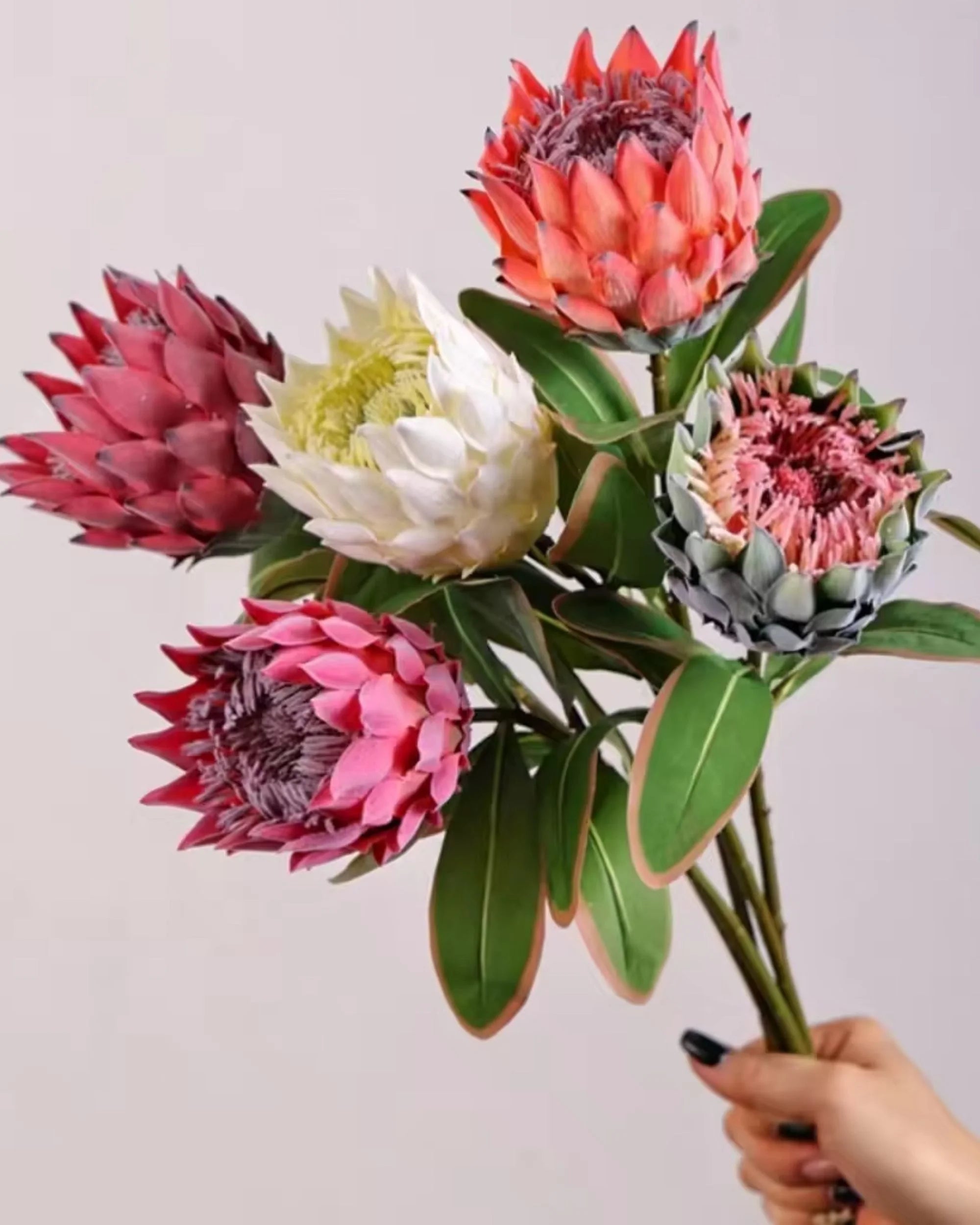 Premsons® High-Quality Faux Protea Flower Stem – Real Touch Artificial Floral Bunch for Vases, Home Decor & Centerpieces - Green