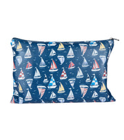 Eternia® Multipurpose Organizer Pouch – Stylish Sail Boats Printed Artificial Leatherette Zipper Bag for Makeup, Stationery, Travel Essentials & Daily Use