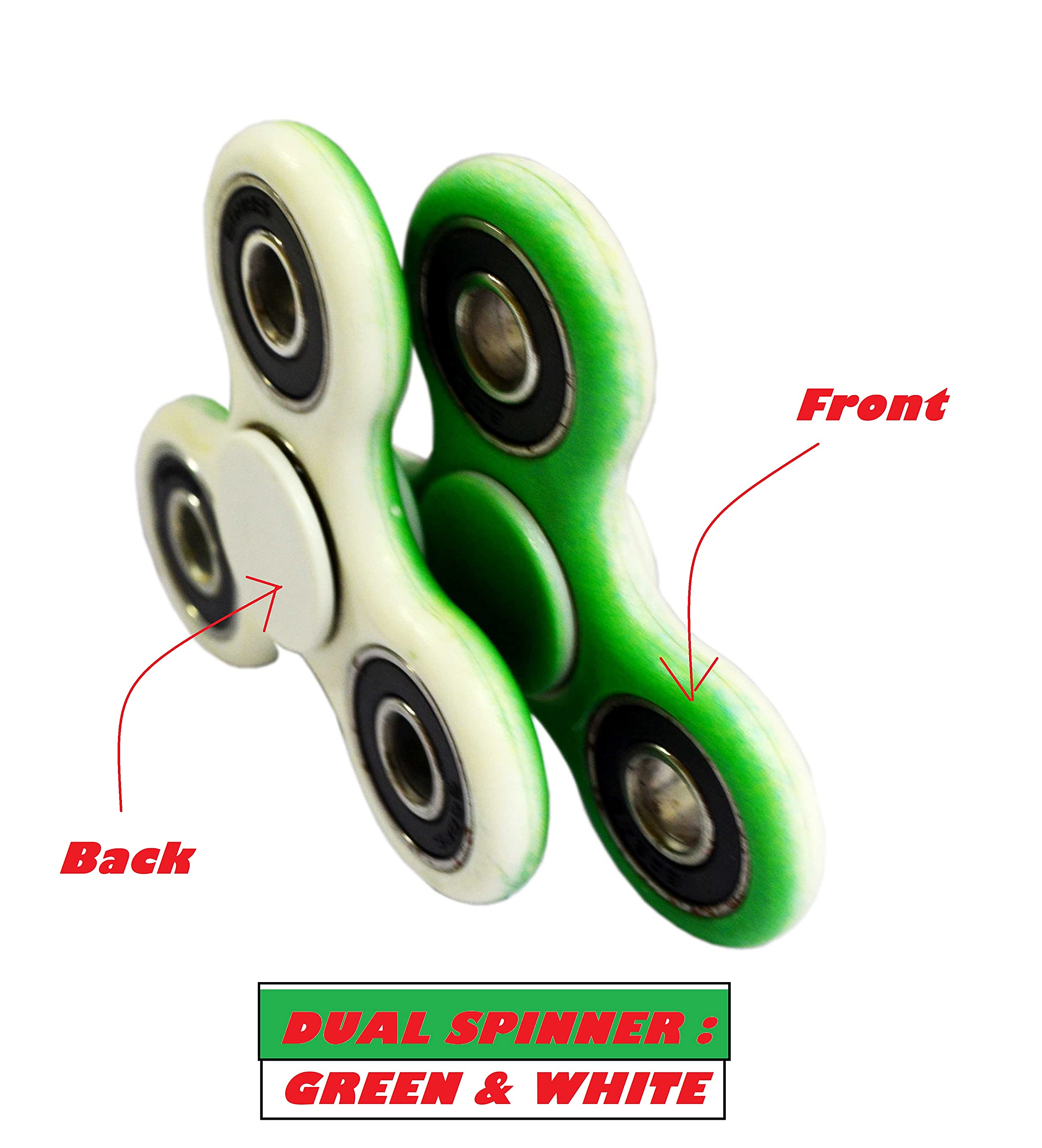 Premsons® Hand Spinner Desk Toy - High Speed Smooth Finger Fidget Spinner - Sensory Stress Relief Game Play for Kids & Adults - Birthday Party Gift - Four Bearing - Green + White Dual Sided