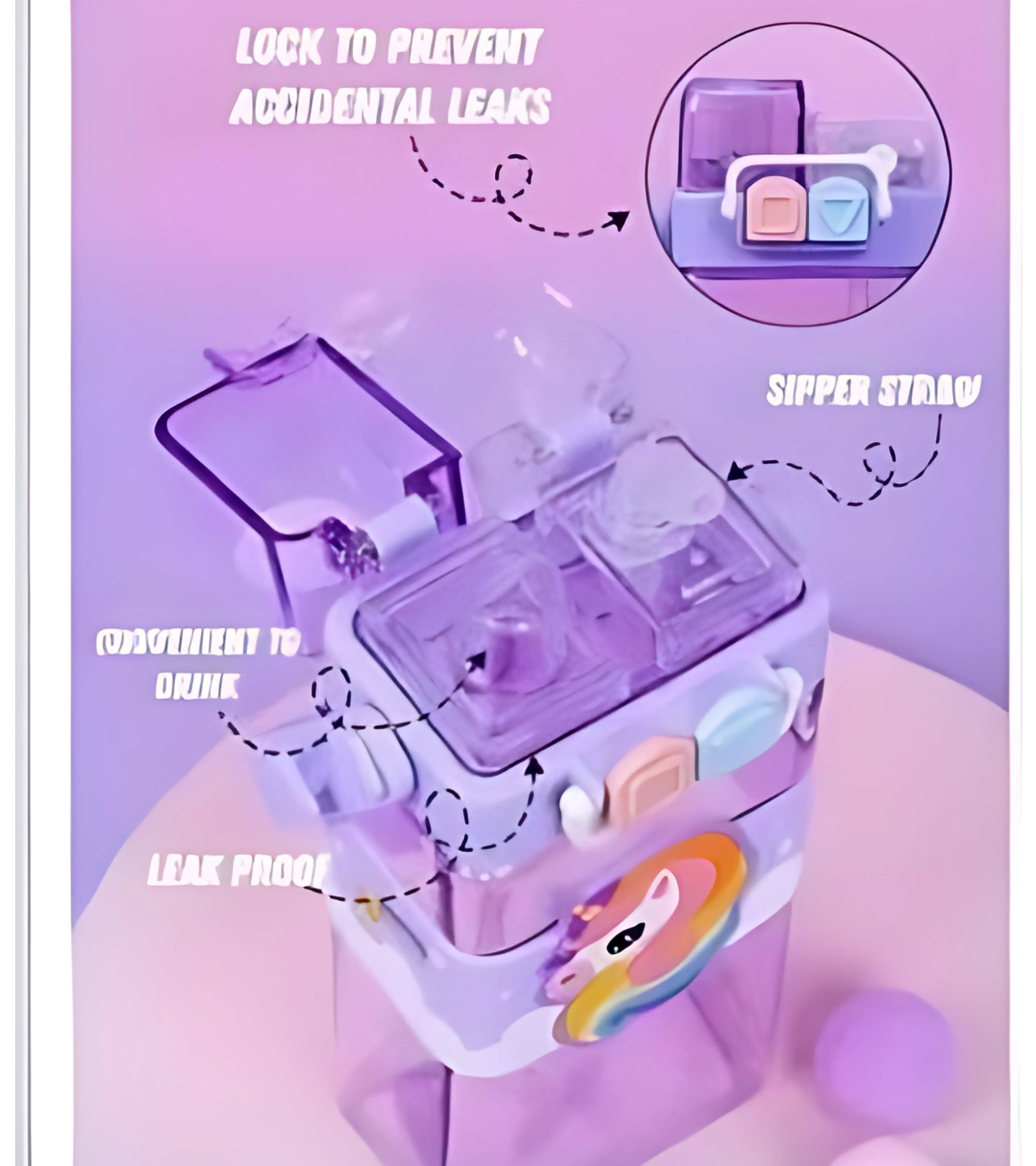 Premsons® Cute Unicorn Dual-Chamber Water Bottle for Kids – BPA-Free, Leakproof, 2-in-1 Hydration Bottle with Straw – 520ml (Purple)
