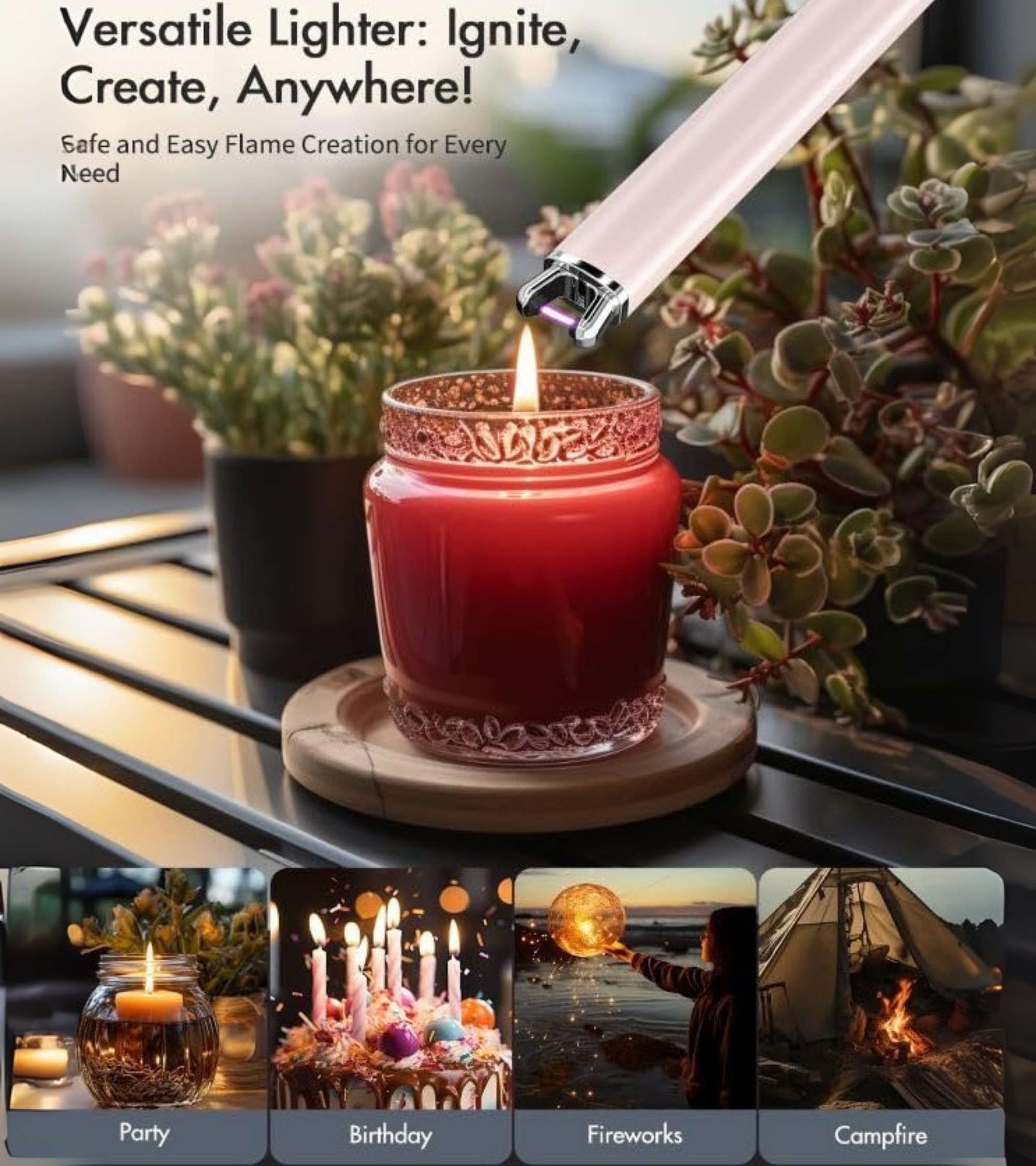 Premsons® Flameless USB Electric Lighter with Safety Lock – Rechargeable Arc Lighter for Candles, BBQ, Camping, Gas Stove & Birthday Use