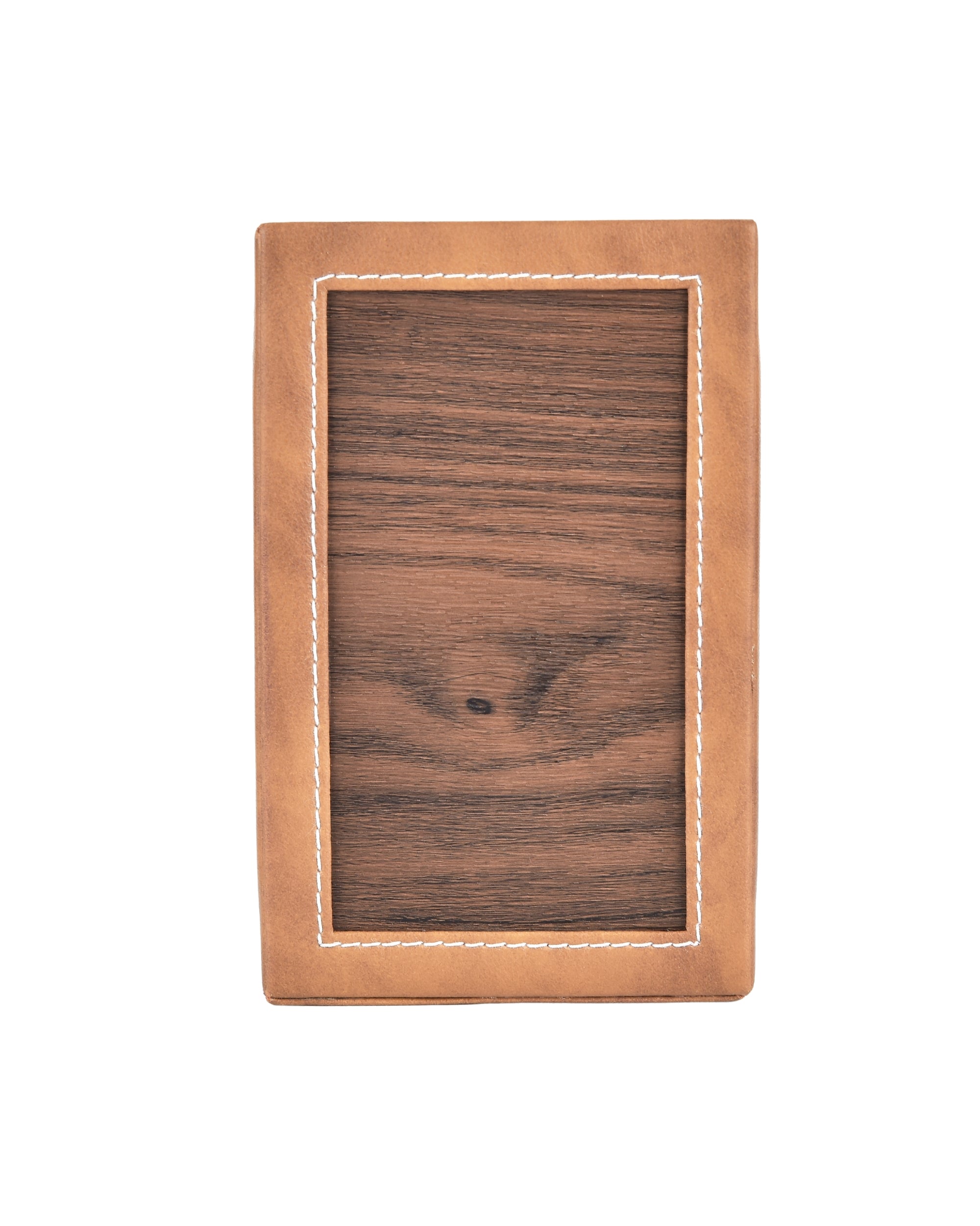 Premsons® Remote Holder Artificial Leather with Wooden Finish – 4 Section Tabletop Organizer for TV, AC & Office Desk Accessories – Compact & Stylish Storage Solution for Home & Office