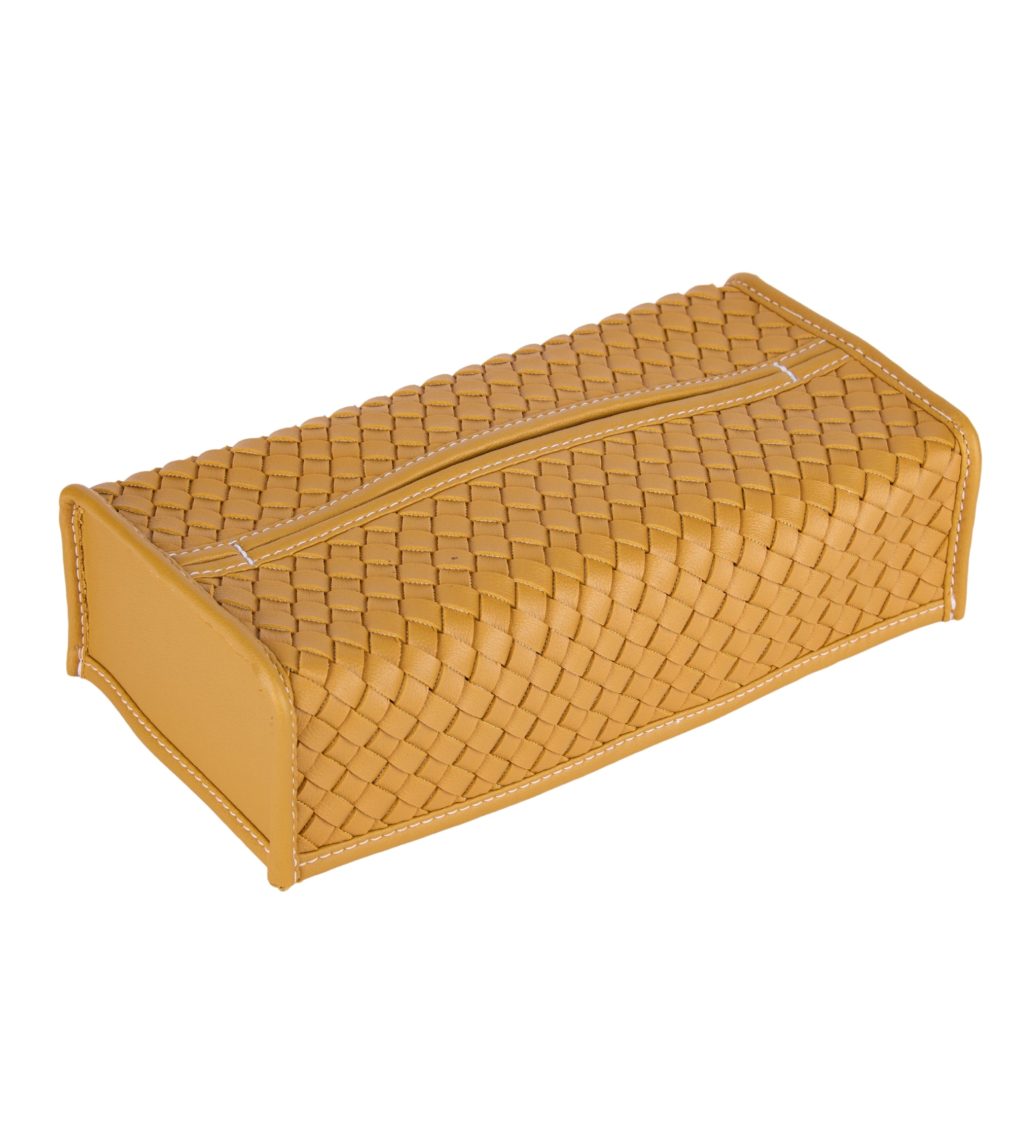 Premsons® Woven Design Artificial Faux Vegan Leatherette Tissue Paper Box for Dining Room Kitchen Bedroom Car and Home Décor (Yellow, Rectangular Sleeve)