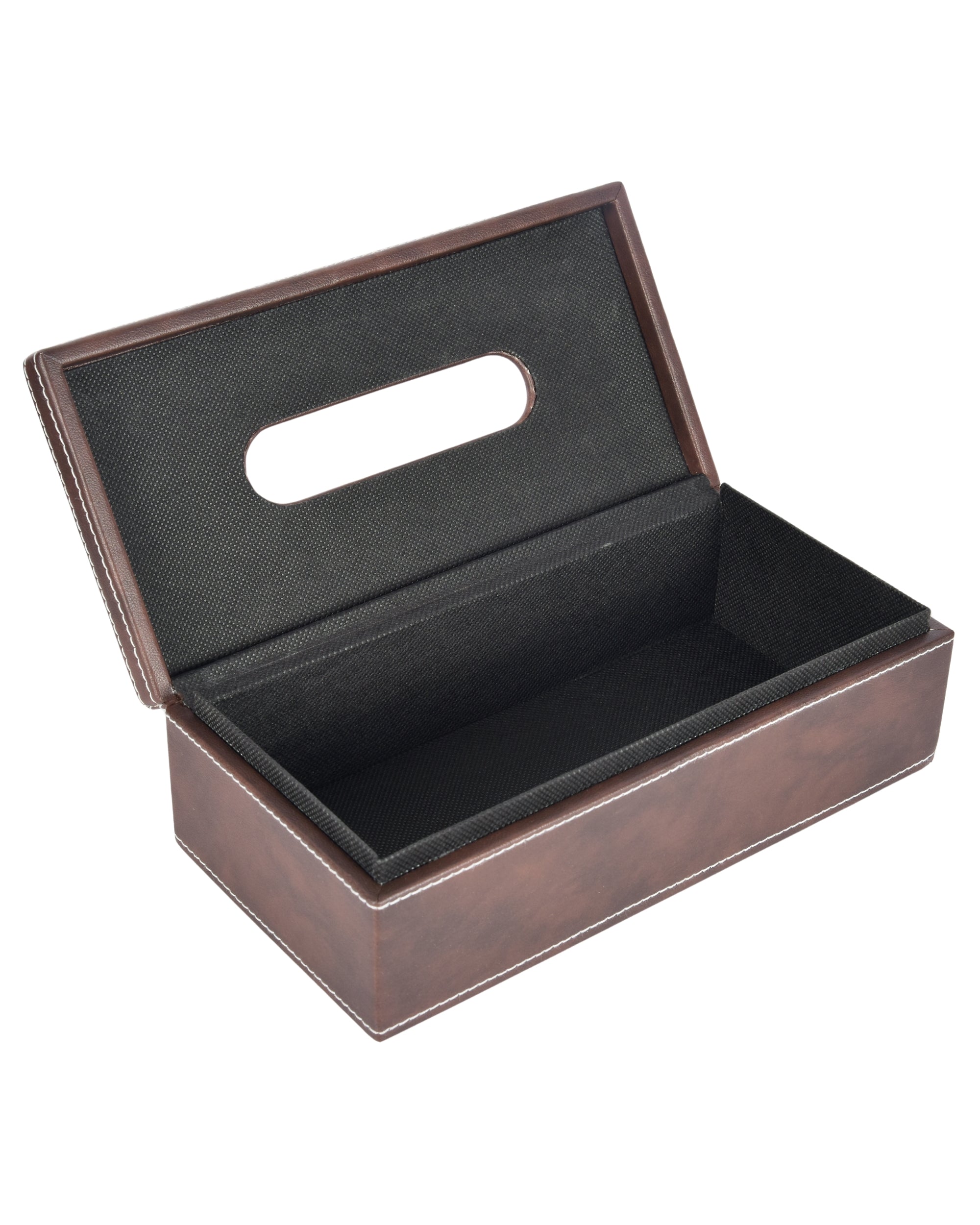 Premsons® Classic Rectangular Tissue Holder – Elegant Leatherette Tissue Box with Wooden Top Finish for Home, Office & Car – Stylish, Durable & Functional Tissue Dispenser for Everyday Use(Dark Brown)