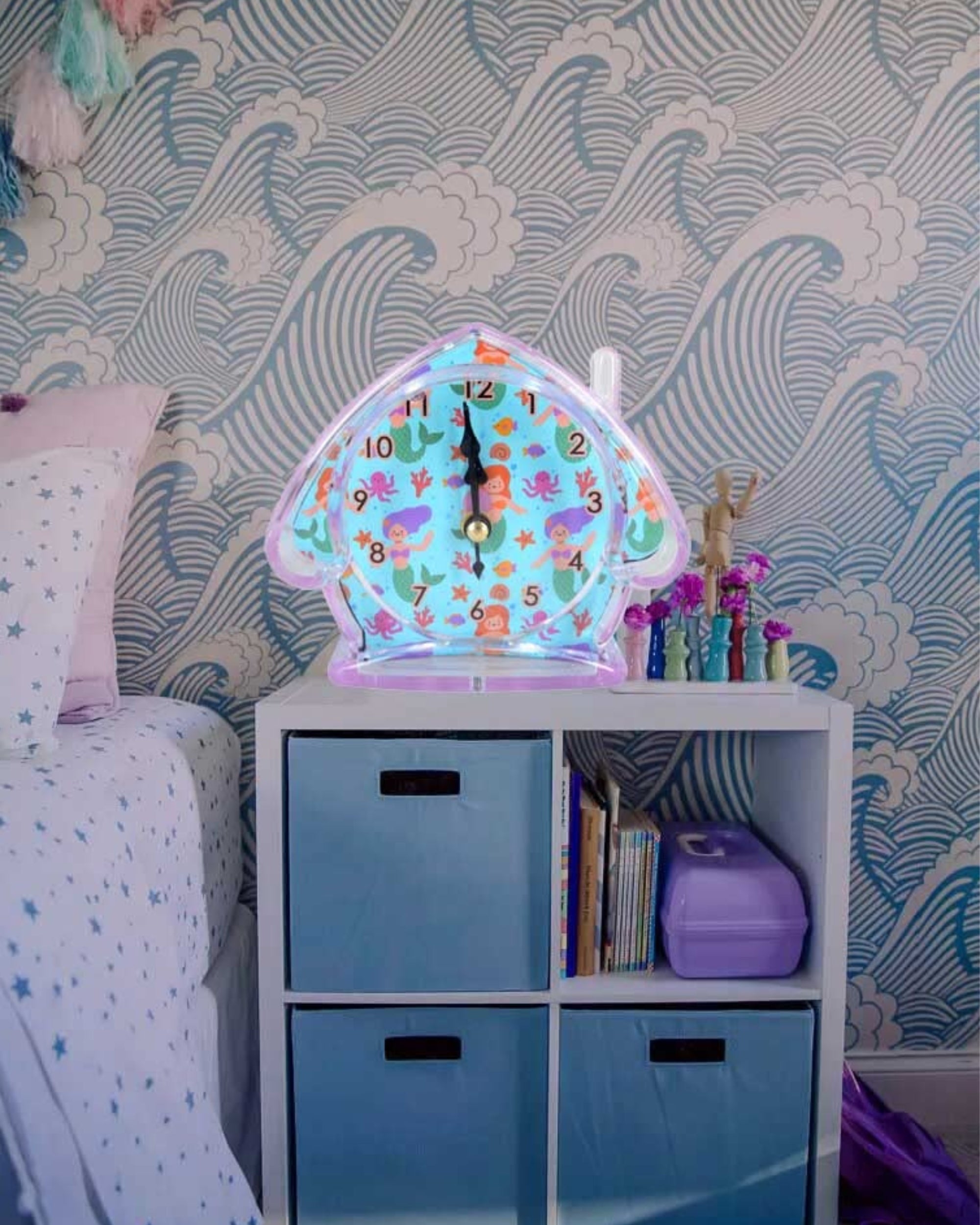Premsons® Table Clock for Kids - Girls Bedroom Beep Alarm Clock - Loud Bell Alarm for Children Study Table - Bed Watch for Heavy Sleepers - Mermaid Design - House Shape - Assorted Colours