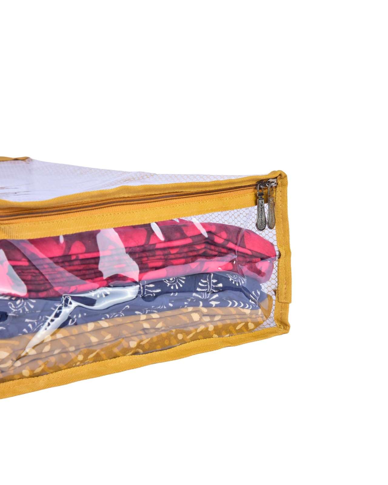 Premsons® Transparent Saree Cover with Zip | Durable & Foldable Storage Organizer for Wardrobe | Protects from Dust & Moisture | Pack of 2 | Gold