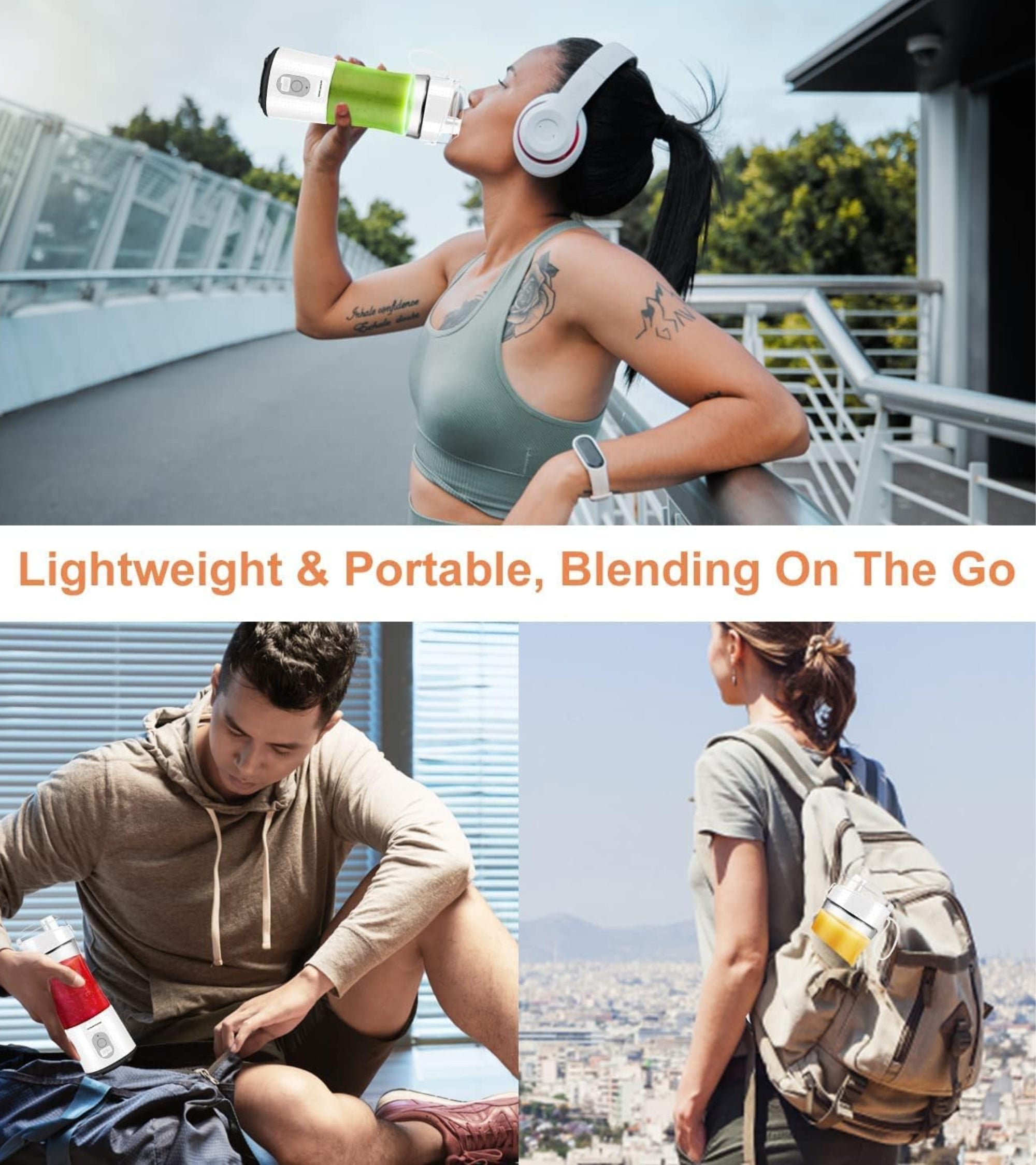 Mix & Go® Portable Blender Juicer – USB Rechargeable Smoothie Maker with 6 Blades, 380ml Capacity, 2000mAh Battery – Waterproof Mini Blender for Travel, Gym & Office