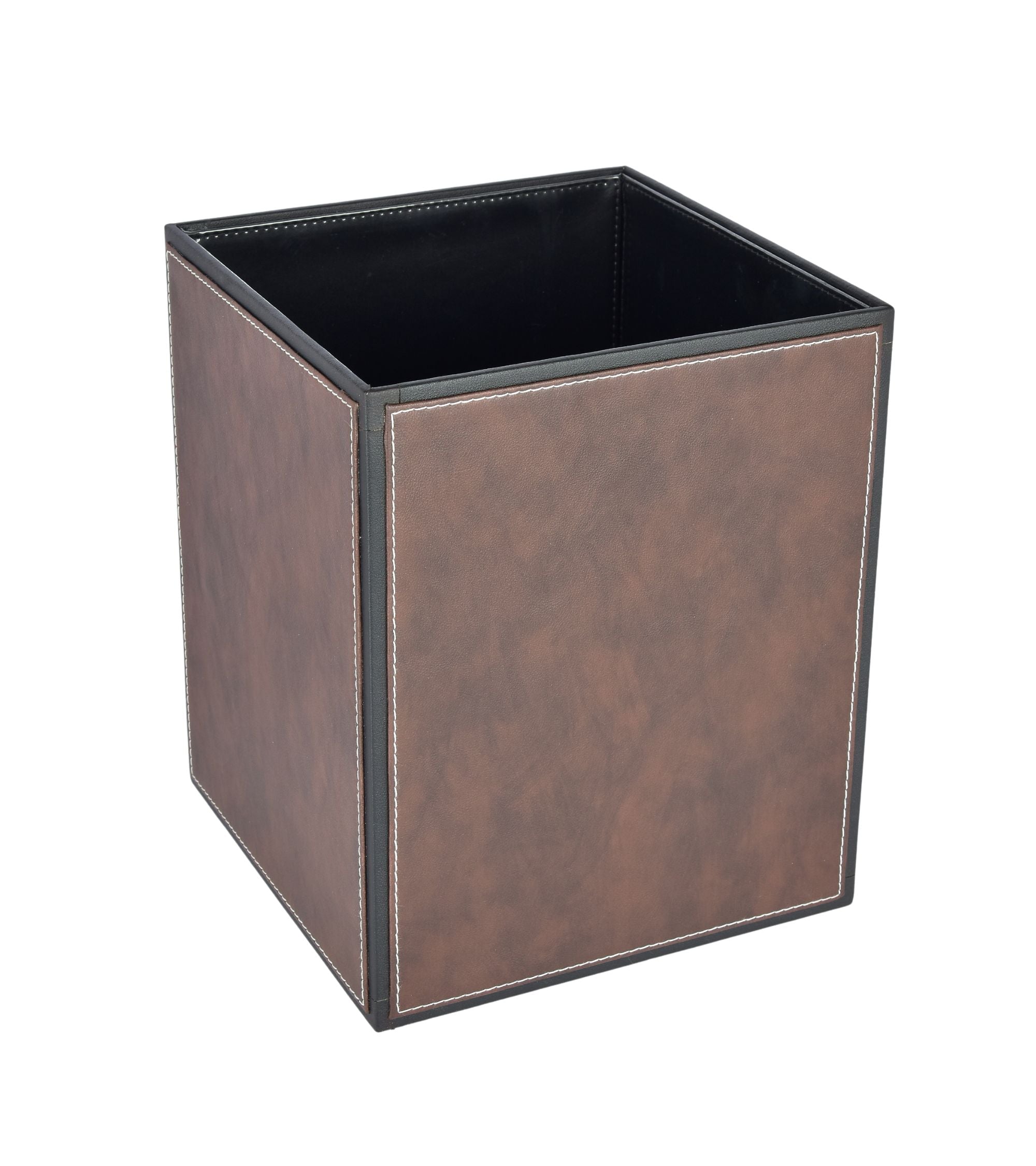 Premsons® Faux Leather Dustbin - Stylish & Durable Waste Bin for Home, Office, & Bedroom - Two Tone Square - Dark Brown + Black - 5 Litres