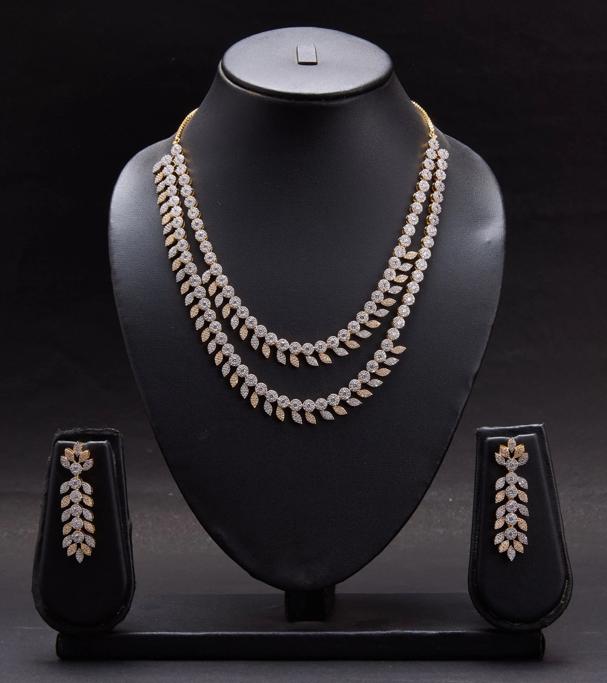 Premsons® Two-Layered Crystal Diamond Necklace and Earrings Set – Contemporary Party Wear Sparkle