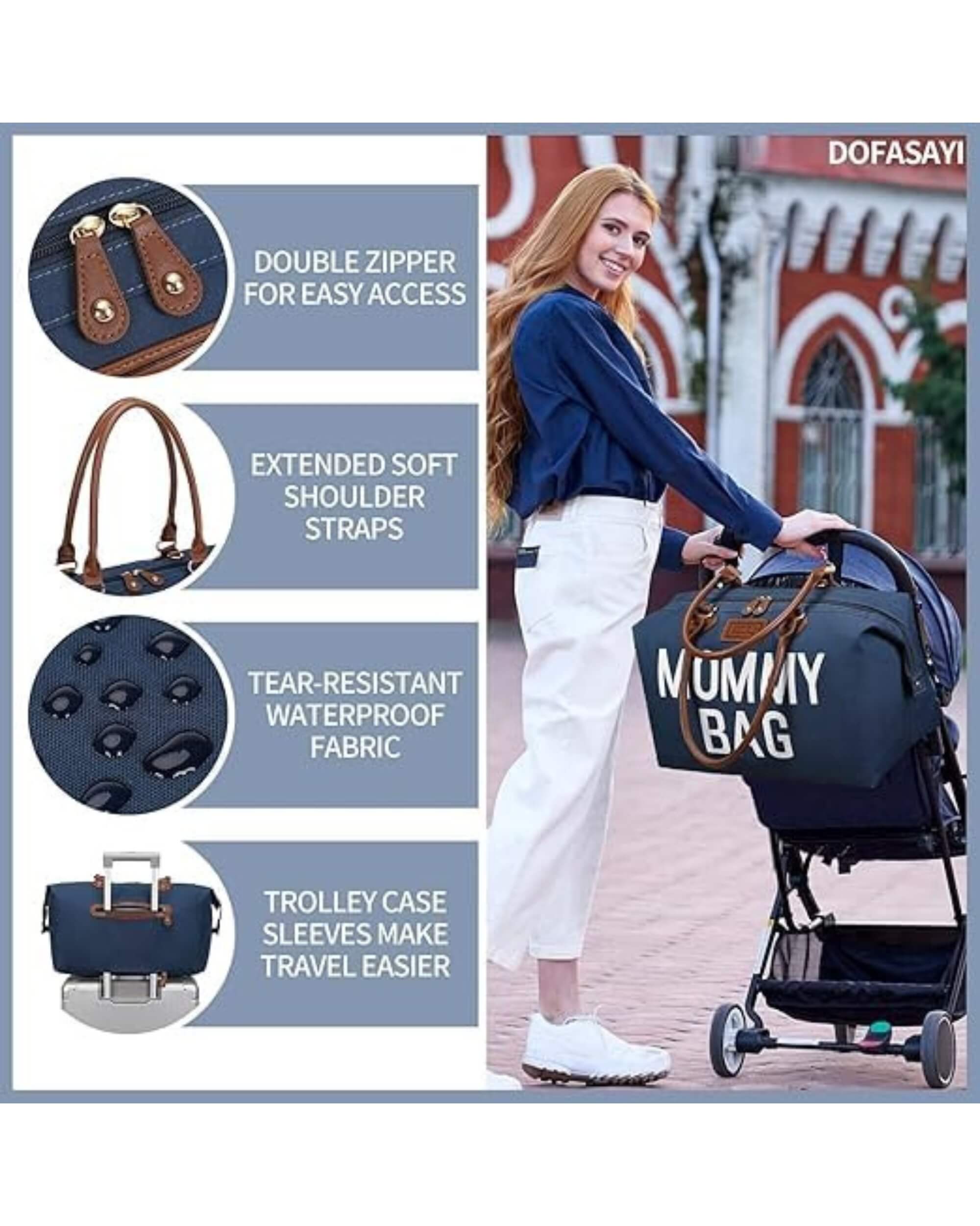 Premsons® Mommy Tote Bag | Large Diaper Bag with 2 Removable Organizing Pouches | Stylish & Spacious Baby Essentials Travel Bag for Moms