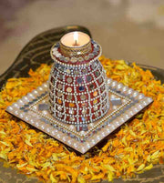 Premsons® Crystal Dome Tealight Diya Tray – Festive Candle Holder for Gifting