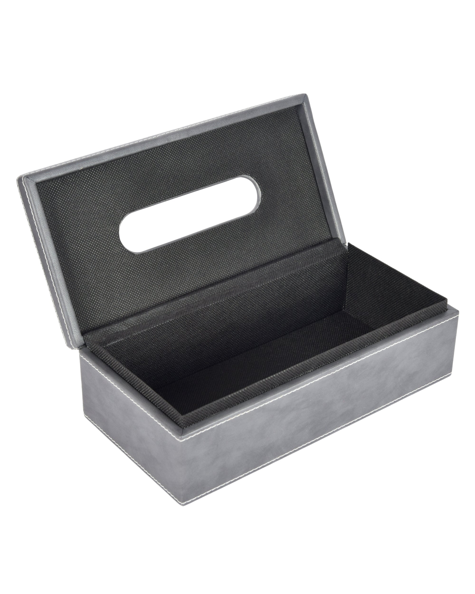 Premsons® Classic Rectangular Tissue Holder – Elegant Leatherette Tissue Box with Wooden Top Finish for Home, Office & Car – Stylish, Durable & Functional Tissue Dispenser for Everyday Use(Grey)