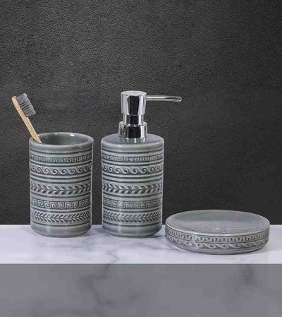 Premsons® Ceramic Bathroom Accessories Set of 3 – Dispenser, Soap Tray & Toiletries Holder