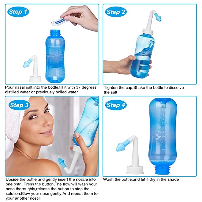 Premsons® Anti-Microbial Jal Neti Sinus Cleaner pot Includes 2 Nozzles, 40g Neti Salt For Children & Adults