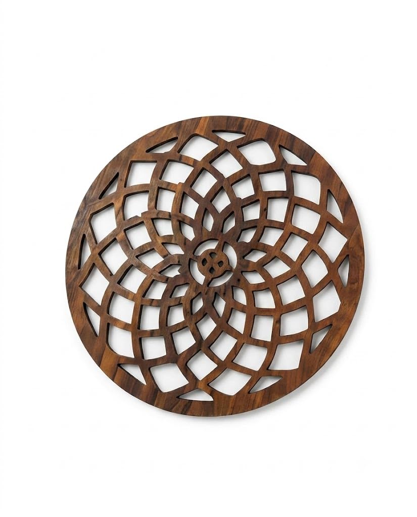 Premsons® Light Brown Wooden Floral Spiral Trivet – Round Heat Resistant Wooden Pot Stand | Decorative Table Protector for Hot Pots, Pans & Serving Dishes(Pack of 2)