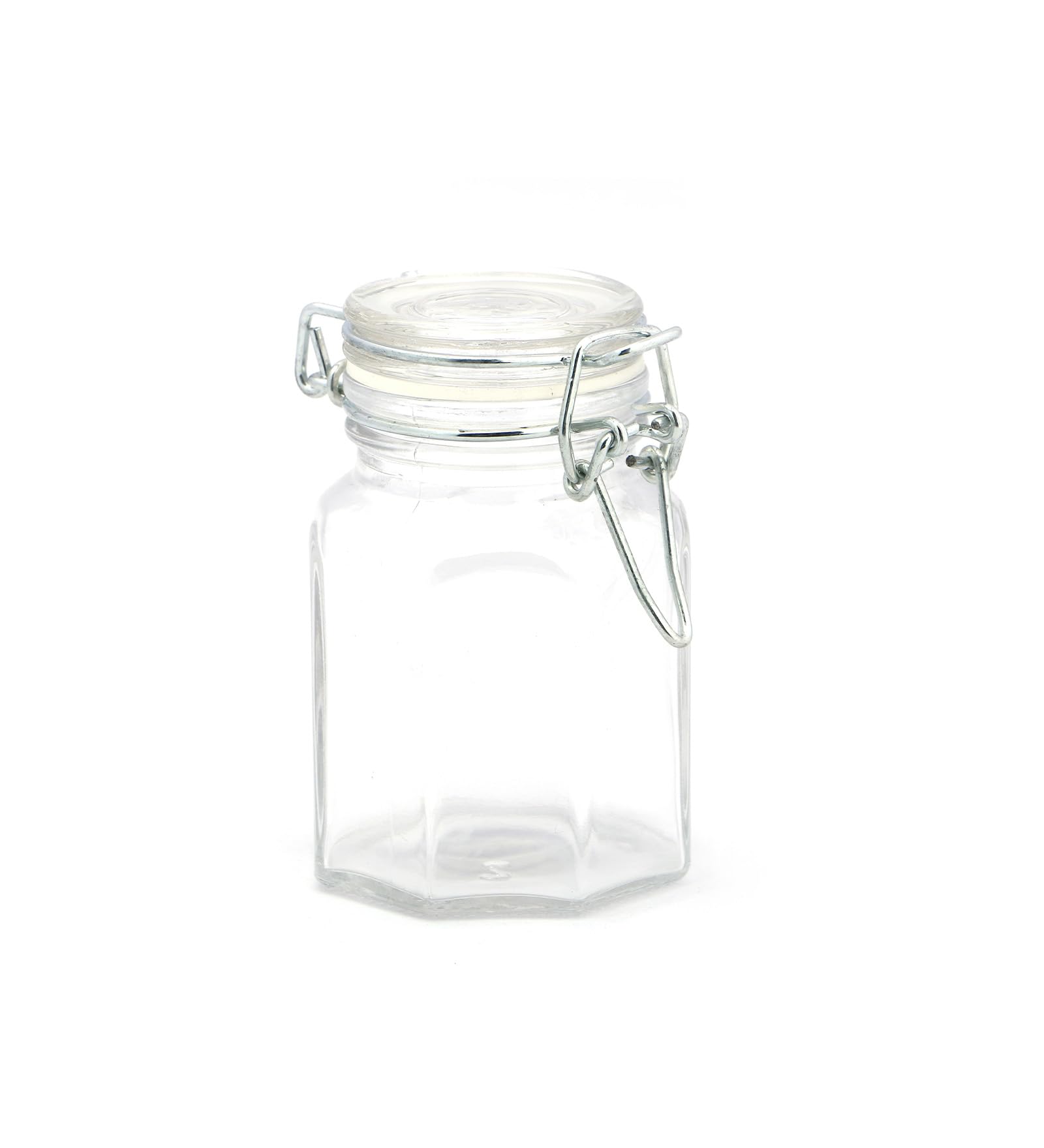 Premsons® Hexagon Glass Jars Clip Top Glass Canister Wide Mouth Storage Canister Jars For Masala,Spice,Food,aachar,Sugar,Bean Storage - 25 ml -Pack of 12