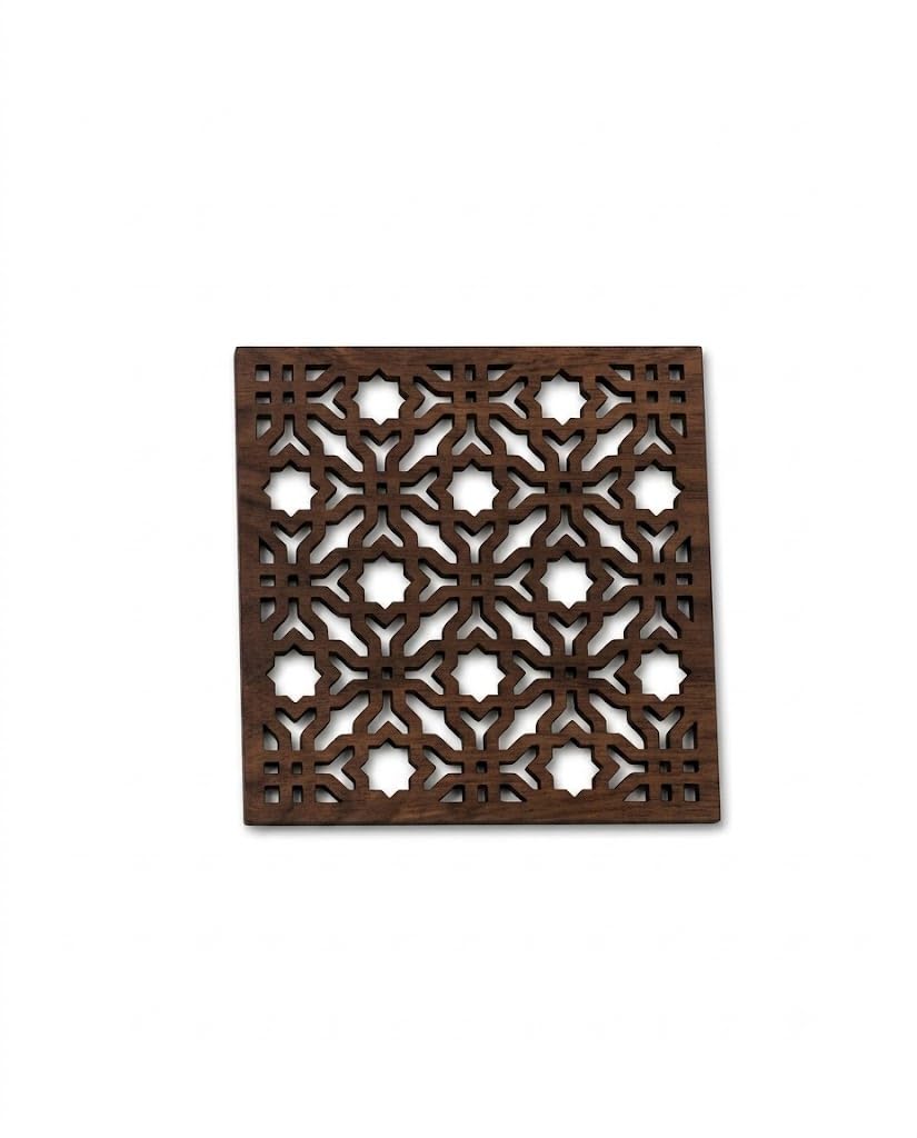 Premsons® Wooden Trivet Square Dark Brown | Decorative Laser Cut Heat Resistant Pot Holder for Hot Pots, Pans & Serving Dishes | Table & Countertop Protector(Pack of 2)