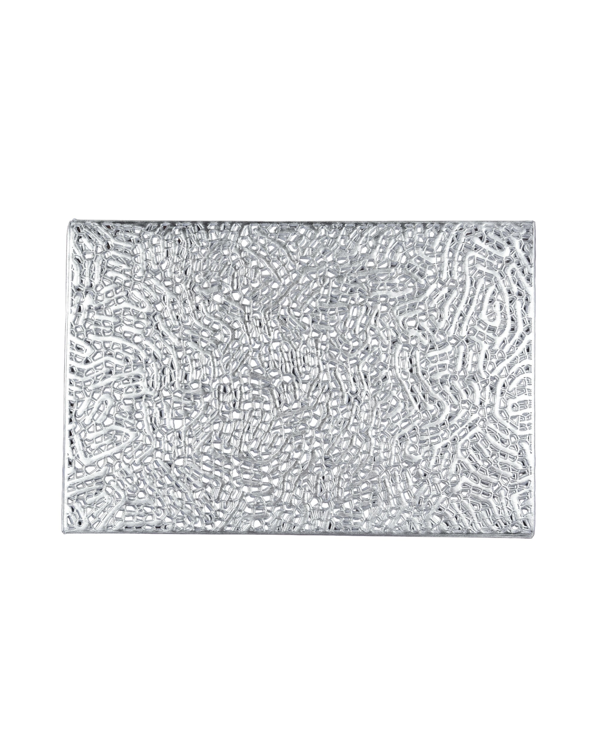 Premsons® Silver Mesh Design Rectangle Metallic Placemats – Washable, Wipeable, Non-Slip & Stain-Resistant Table Mats for Dining, Kitchen, Wedding & Party Décor