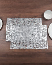 Premsons® Silver Mesh Design Rectangle Metallic Placemats – Washable, Wipeable, Non-Slip & Stain-Resistant Table Mats for Dining, Kitchen, Wedding & Party Décor