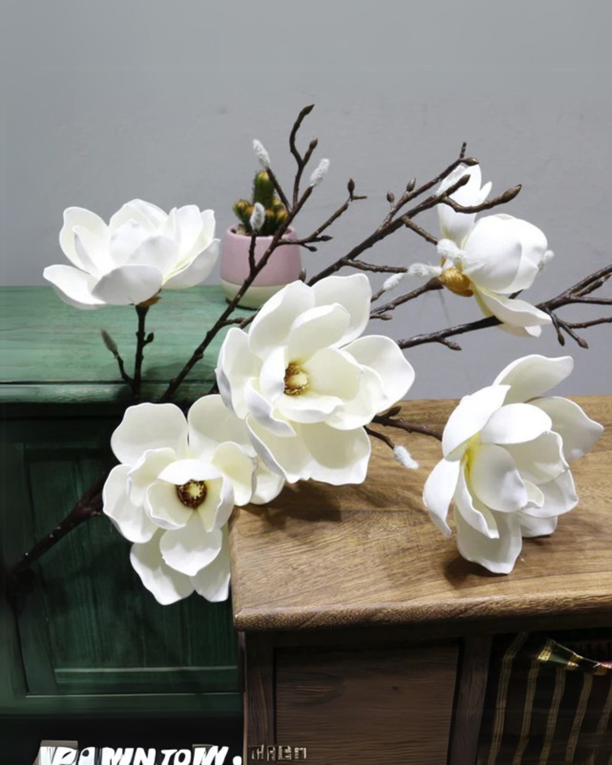 Premsons® Elegant Artificial Magnolia Flower – 1 Stem of Realistic Silk Bloom for Home Décor, Office, or Events | Long-Lasting Faux Floral Arrangement