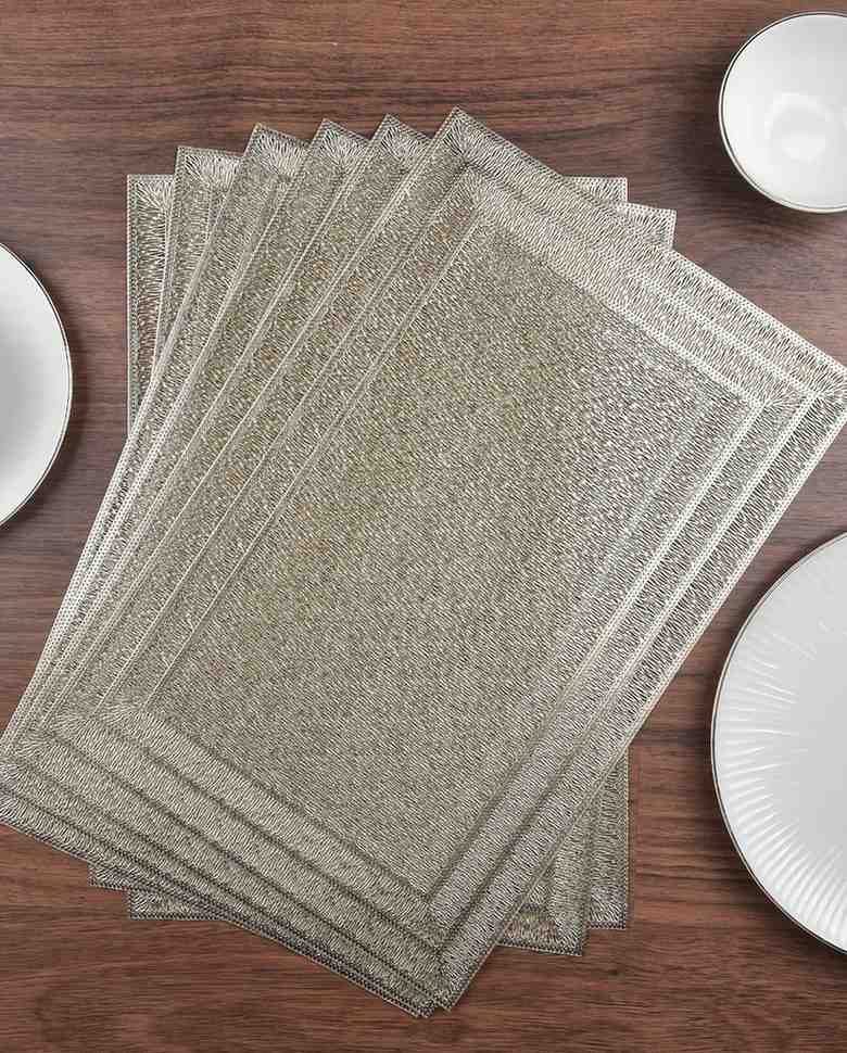 Premsons® Golden Vinyl Rectangle Placemats – Washable, Non-Slip, Stain-Resistant Hollow Design Table Mats for Dining, Kitchen, Wedding & Party Décor