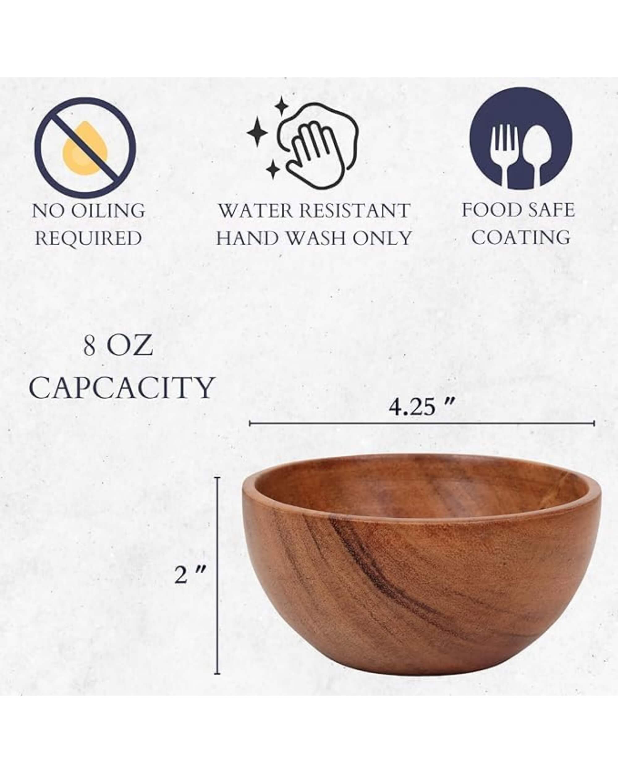 Premsons® Set of 6 Wooden Katori Bowls – Round Dessert Bowls for Condiments, Dips, Sauces, Nuts, Candy & More