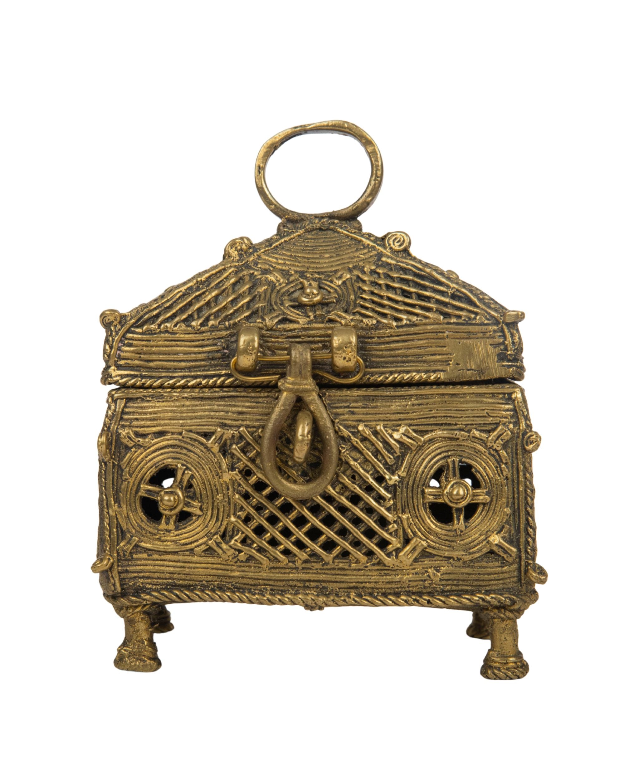 Premsons® Tribal Treasure Box Brass Figurine | Handcrafted Decorative Storage & Home Décor Accent