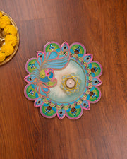 Premsons® Peacock Design Readymade Rangoli with 1 Floral Diya – Decorative Floor Art for Diwali, Pooja & Festive Home Décor