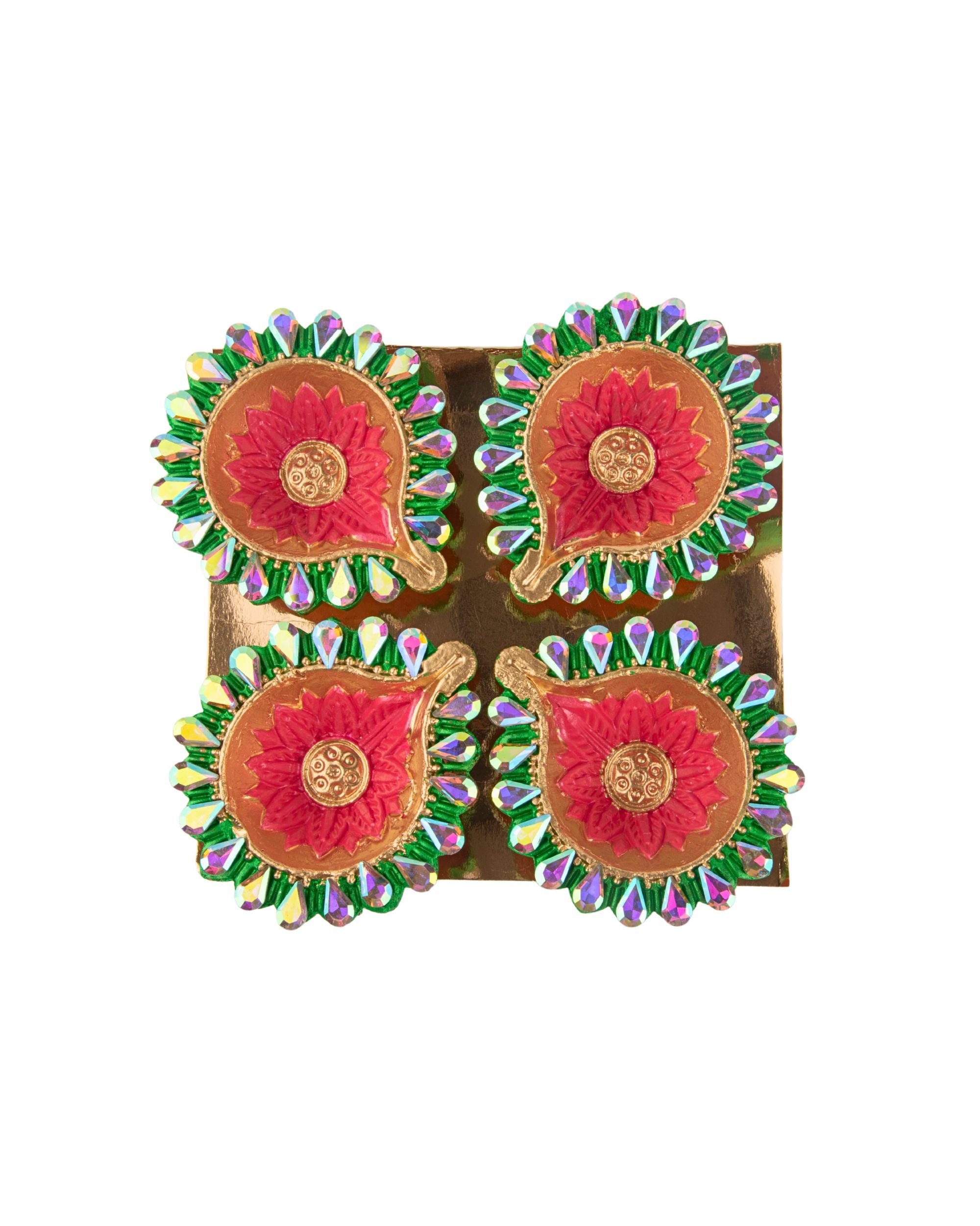 Premsons® Diya's Set of 4 – Red & Green Decorative Candle Lamps for Festive Décor