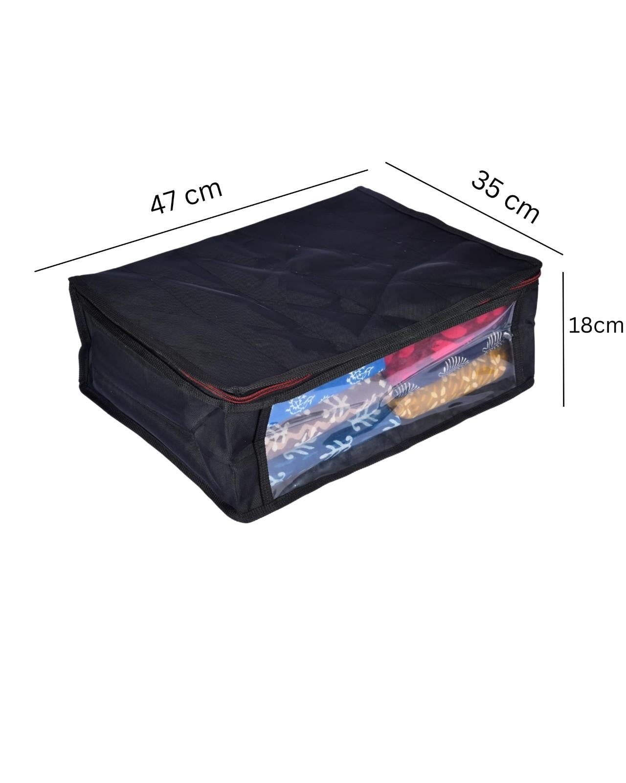 Premsons® Double-Layer Saree Cover with Zip | Durable & Foldable Storage Organizer for Wardrobe | Protects from Dust & Moisture | Pack of 2 | Black