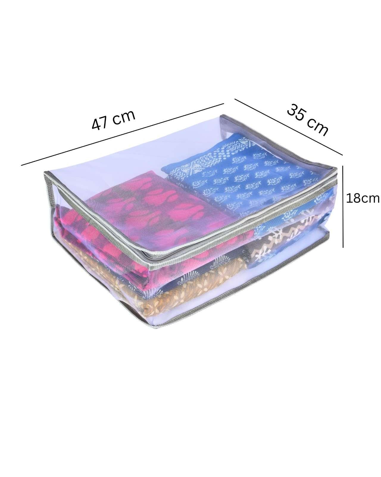 Premsons® Net Saree Cover with Zip | Durable & Foldable Storage Organizer for Wardrobe | Protects from Dust & Moisture | Pack of 2 | Grey