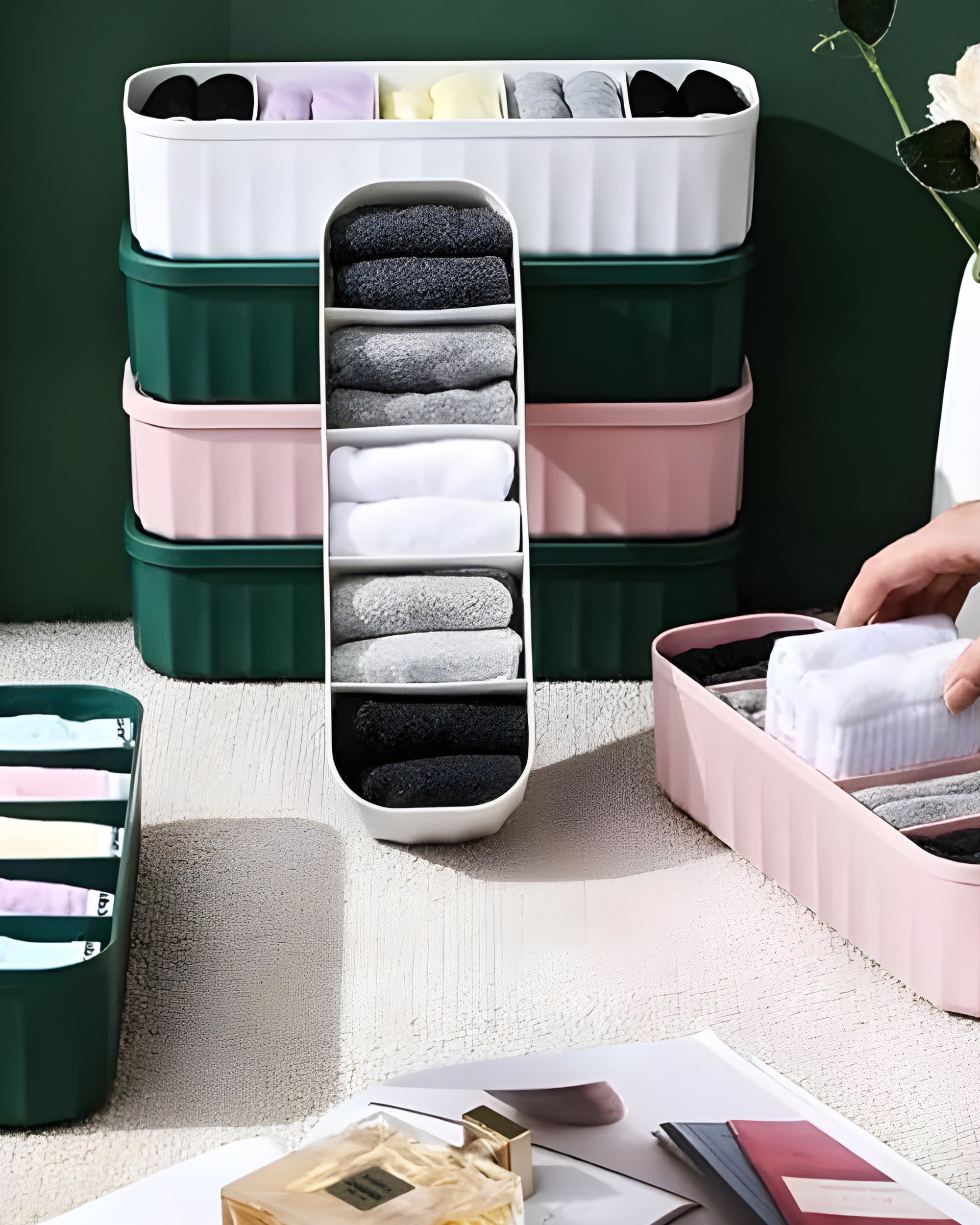 Premsons® 5 Compartments Stackable Plastic Storage Box – Pink | Multi-Purpose Organizer for Stationery, Jewelry, Craft & Household Items