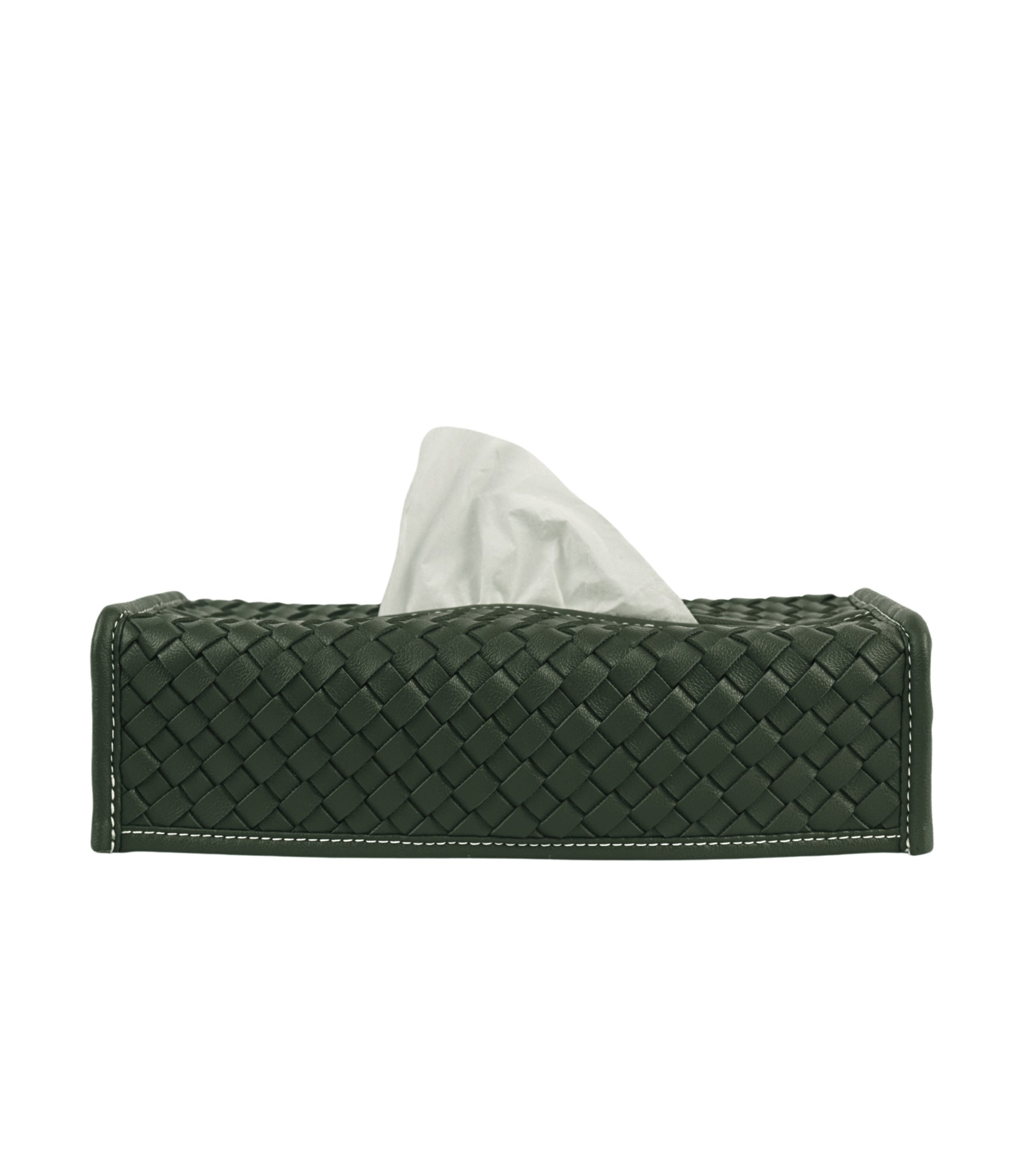 Premsons® Woven Design Artificial Faux Vegan Leatherette Tissue Paper Box for Dining Room Kitchen Bedroom Car and Home Décor (Green, Rectangular Sleeve)