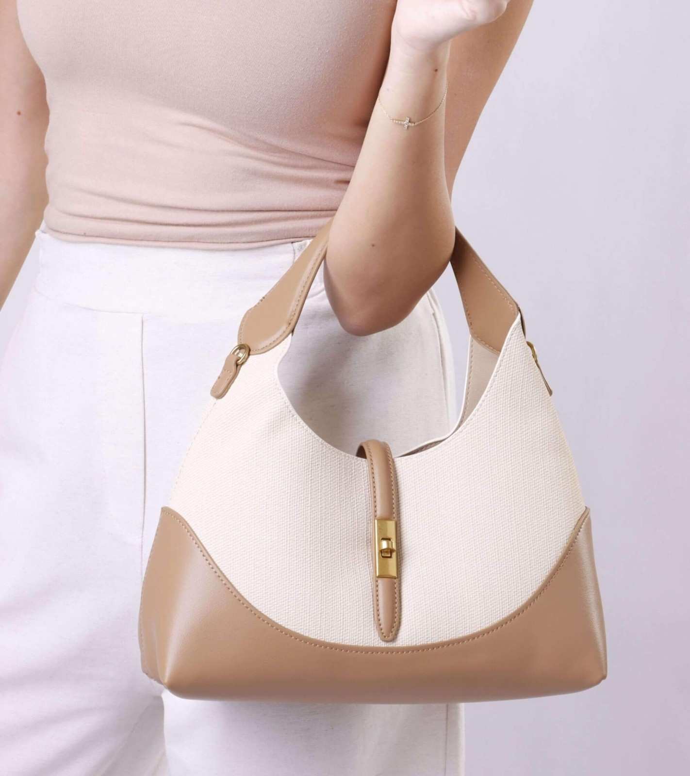 Eternia® Shoulder Bag with Detachable String Strap – Vegan Leather Purse - White