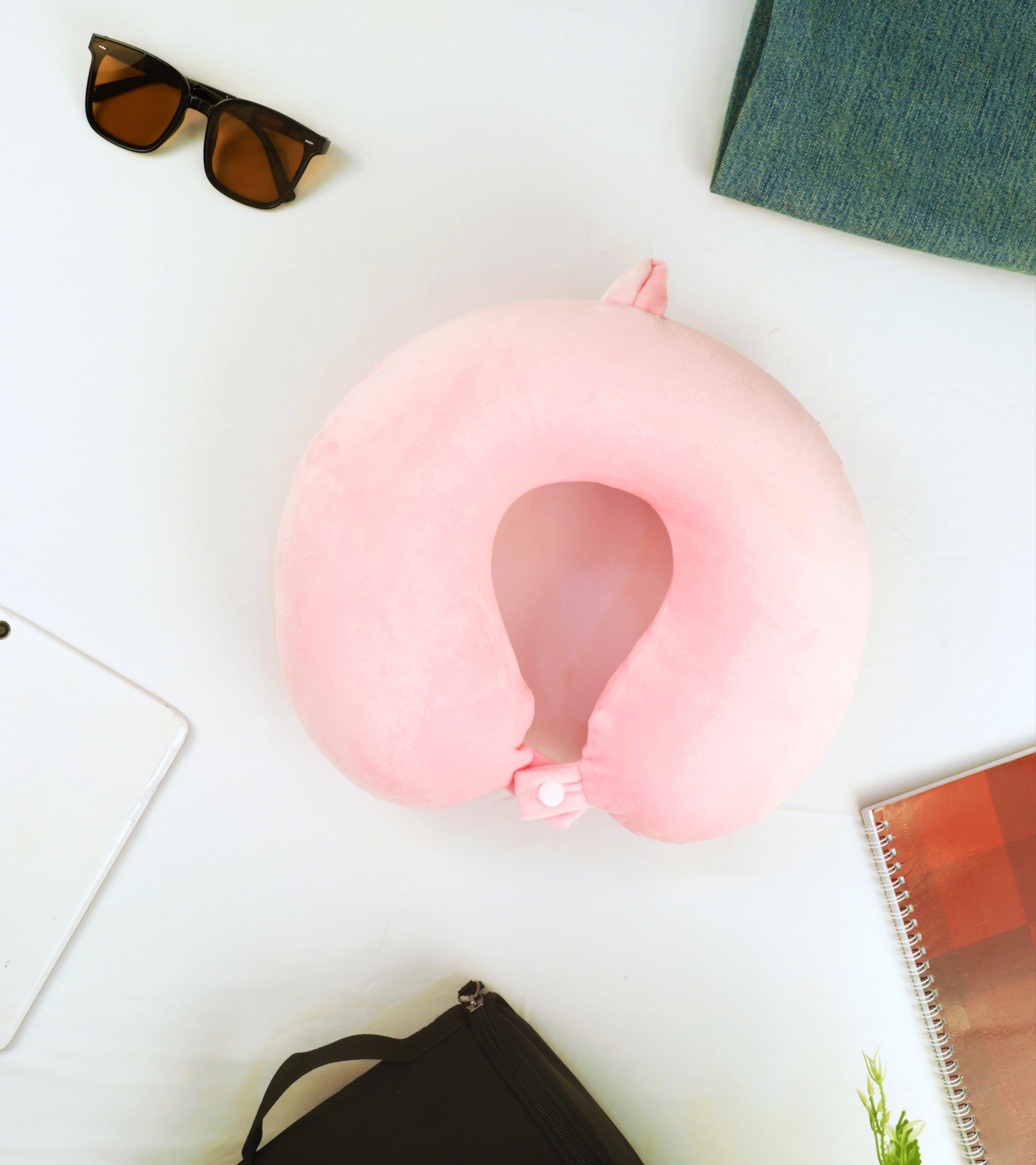 Cushy® Travel Neck Pillow with 360-Degree Head Support - Memory Foam Luxury Soft Pillow for Sleeping Rest - Home Travel Airplane Car - Plain, Pink