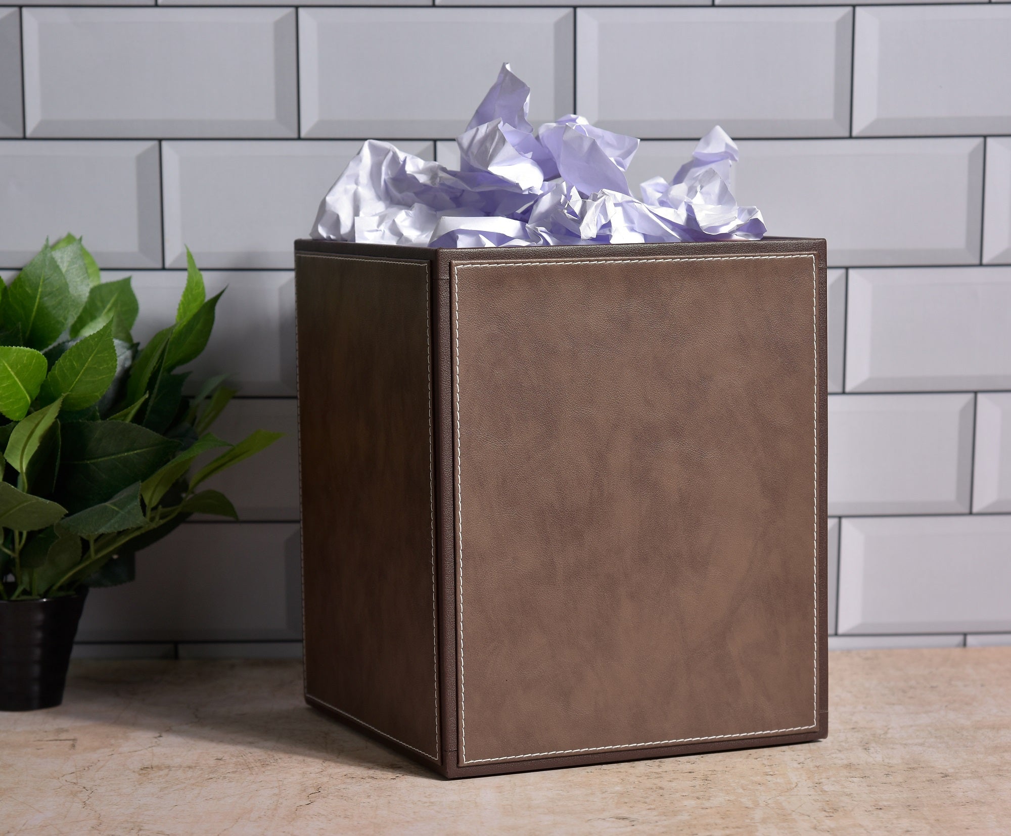 Premsons® Faux Leather Dustbin - Stylish & Durable Waste Bin for Home, Office, & Bedroom - Two Tone Square - Brown + Dark Brown - 5 Litres