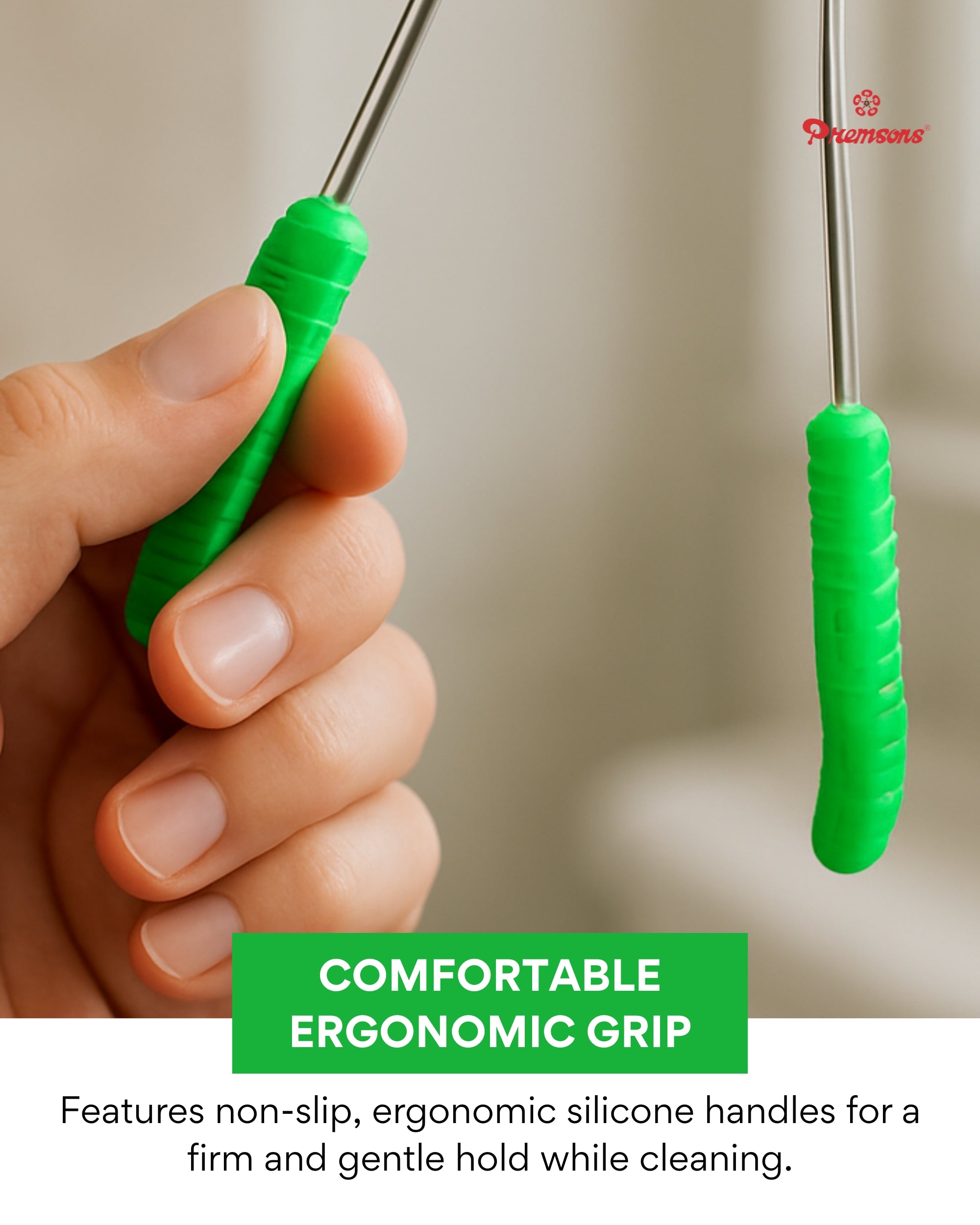 Premsons® Stainless Steel Tongue Cleaner with Soft Ergonomic Grip Handles – Premium Super Polish Oral Hygiene Scraper for Fresh Breath – Flexible, Strong, Rust-Free – Assorted Colour Options – Pack of 2