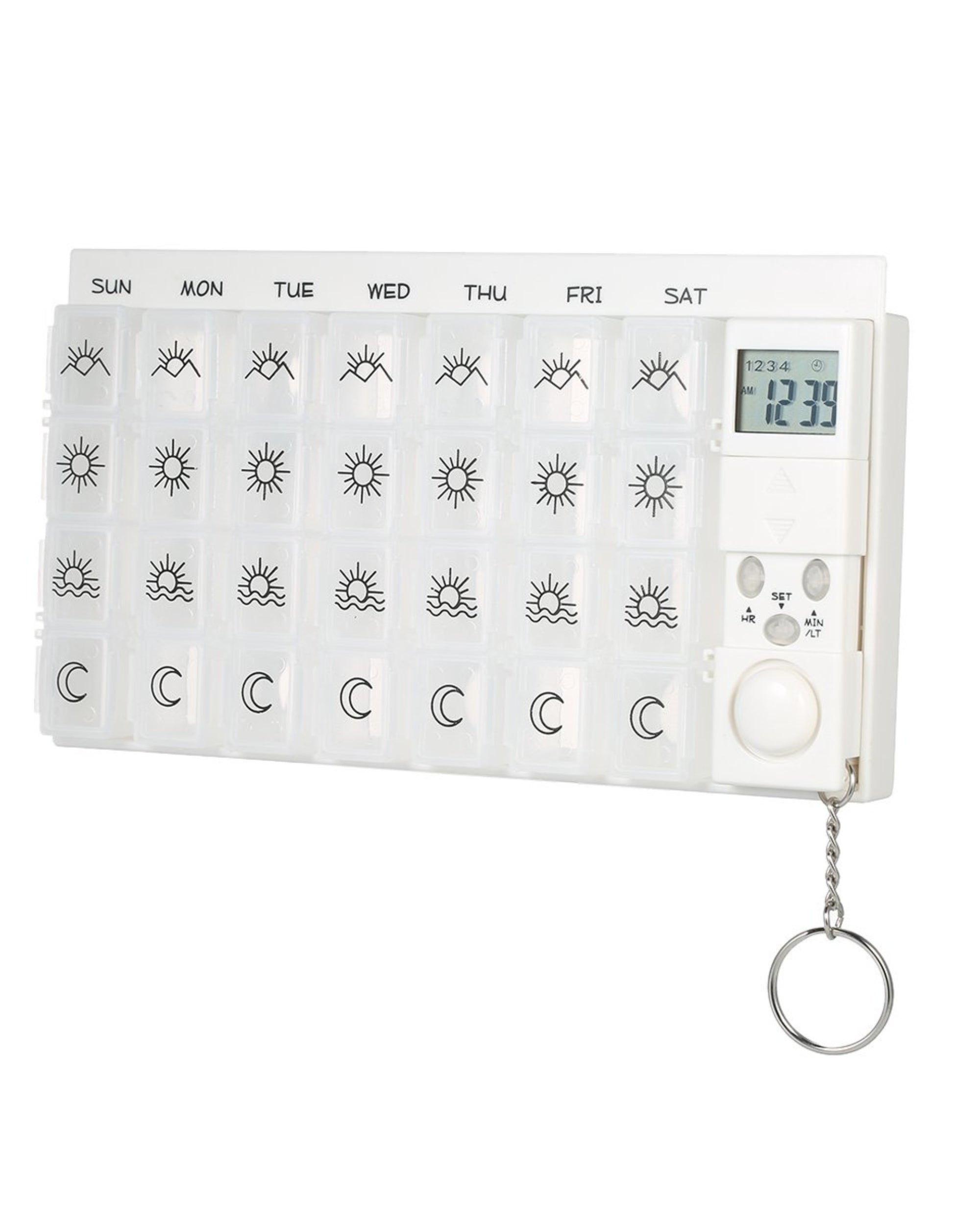 Premsons® Medicine Box with Alarms | 7-Day Automatic Pill Dispenser | Weekly Tablet Organizer with 28 Compartments & 4 Daily Reminders | Pill Storage Box | White