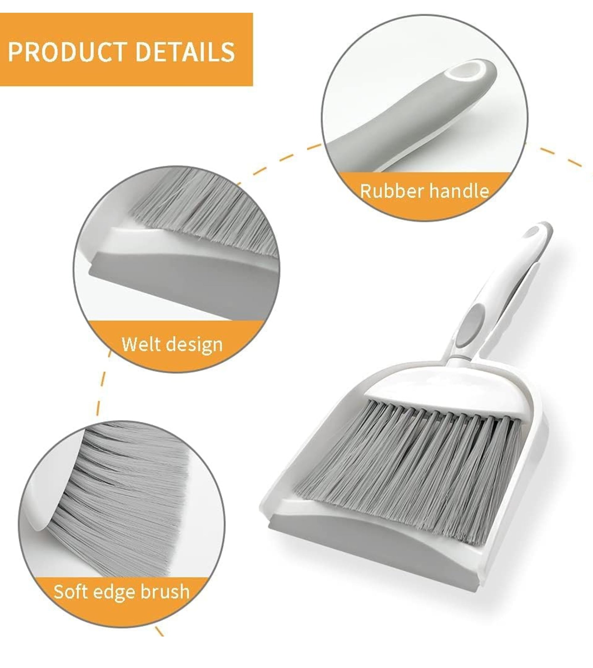 Premsons® Dustpan and Brush Set – Compact Cleaning Tool with Soft Bristles for Home, Kitchen & Office Use (White & Grey)