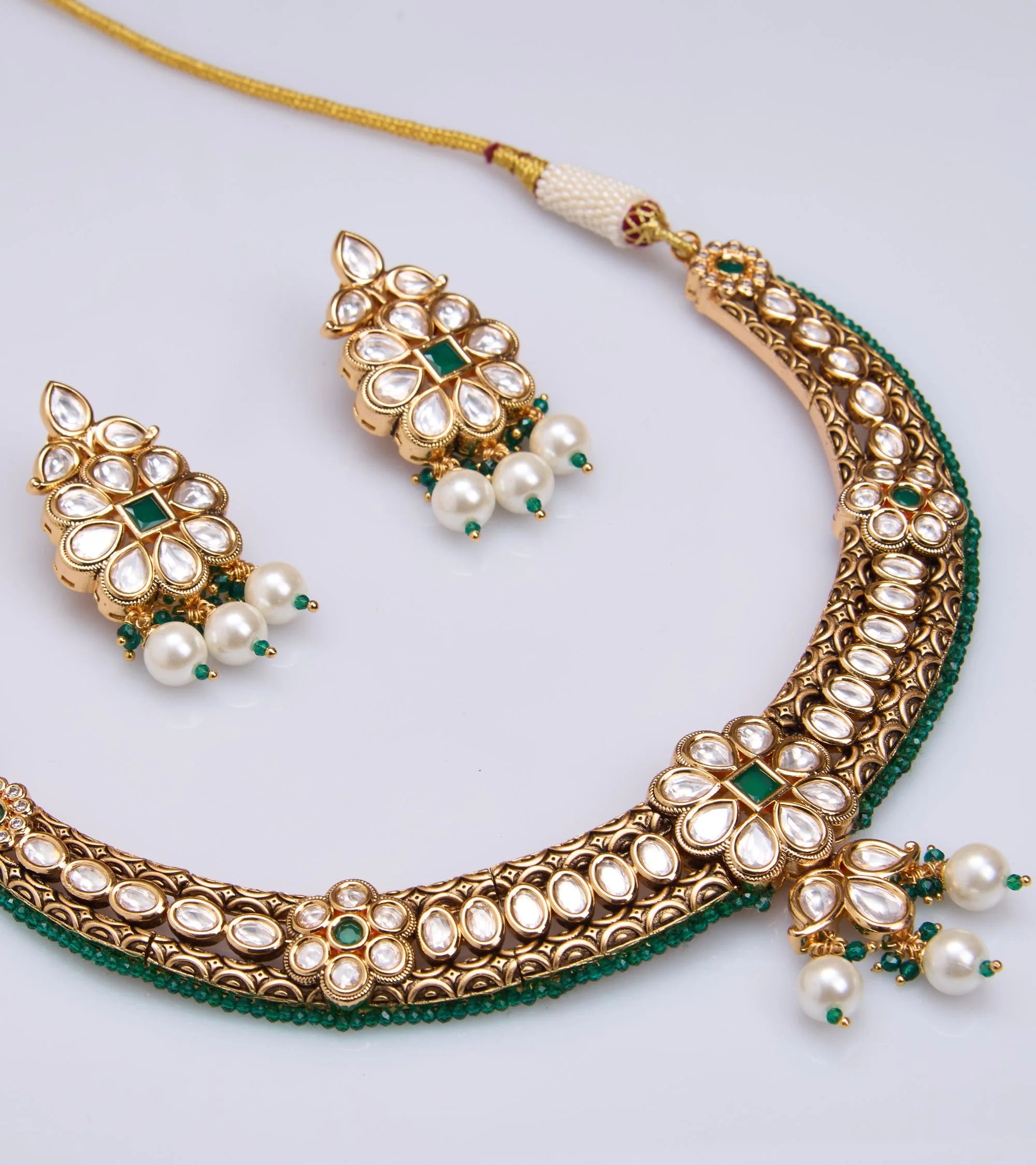 Premsons® Kundan Necklace Set with Earrings – Ethnic Polished Wedding Jewellery