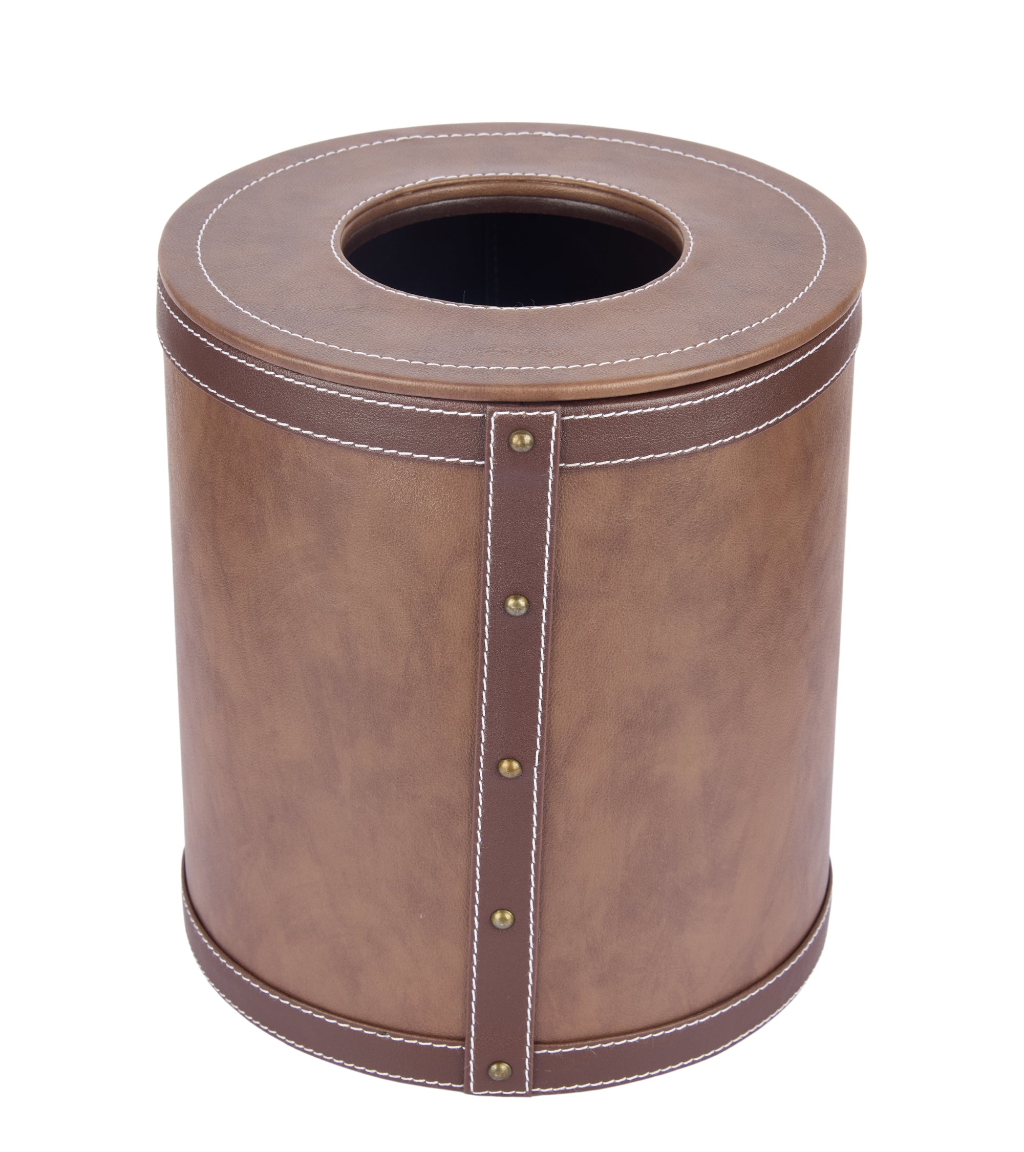 Premsons® Faux Leather Dustbin - Stylish & Durable Waste Bin for Home, Office, & Bedroom - Two Tone Round - Brown with Dark Brown - 5 Litres