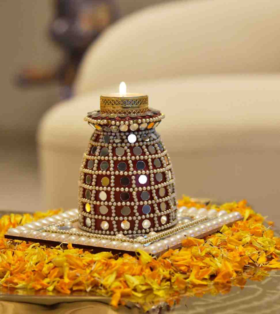 Premsons® Crystal Dome Tealight Diya Tray – Festive Candle Holder for Gifting