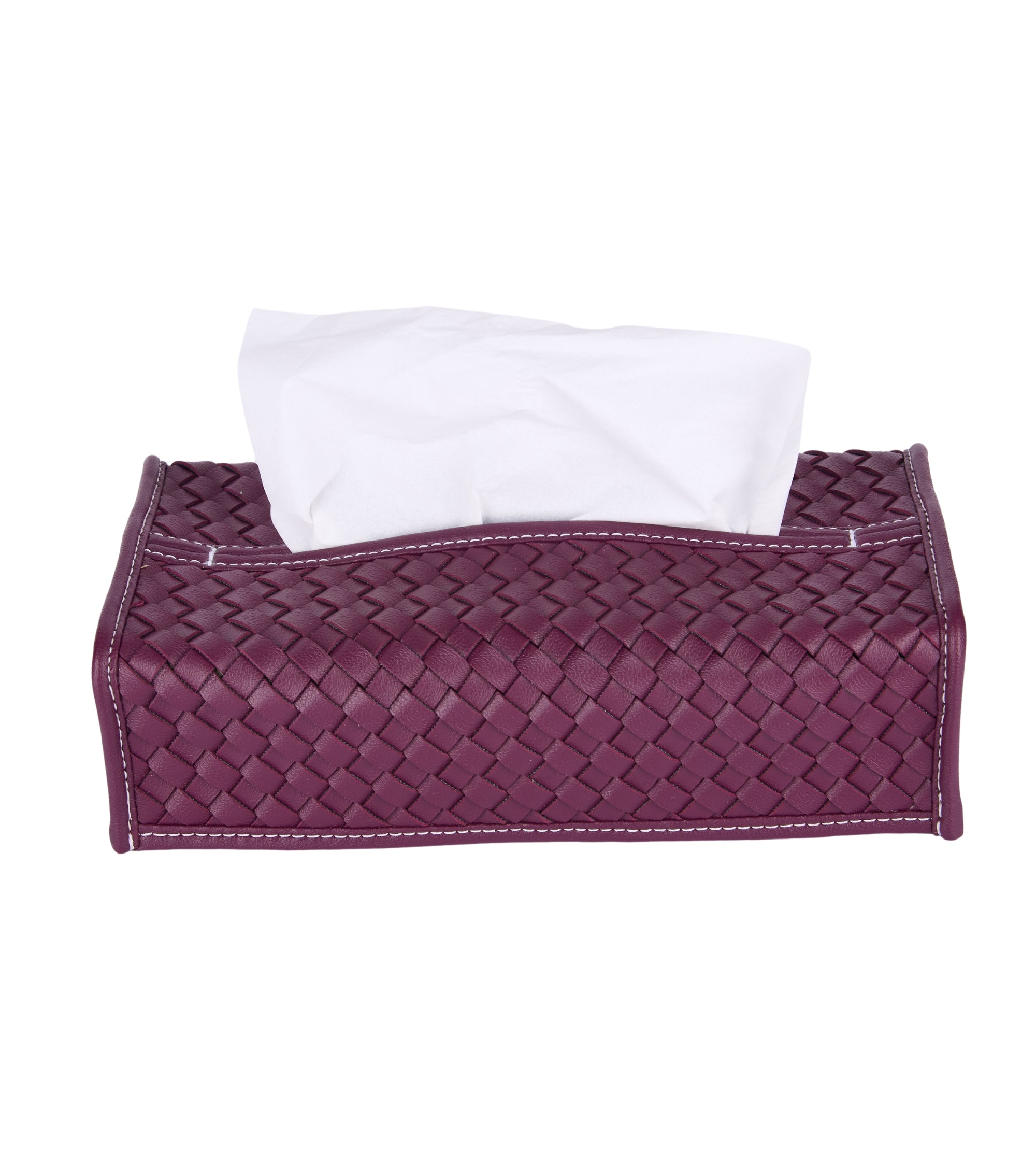 Premsons® Woven Design Artificial Faux Vegan Leatherette Tissue Paper Box for Dining Room Kitchen Bedroom Car and Home Décor (Purple, Rectangular Sleeve)