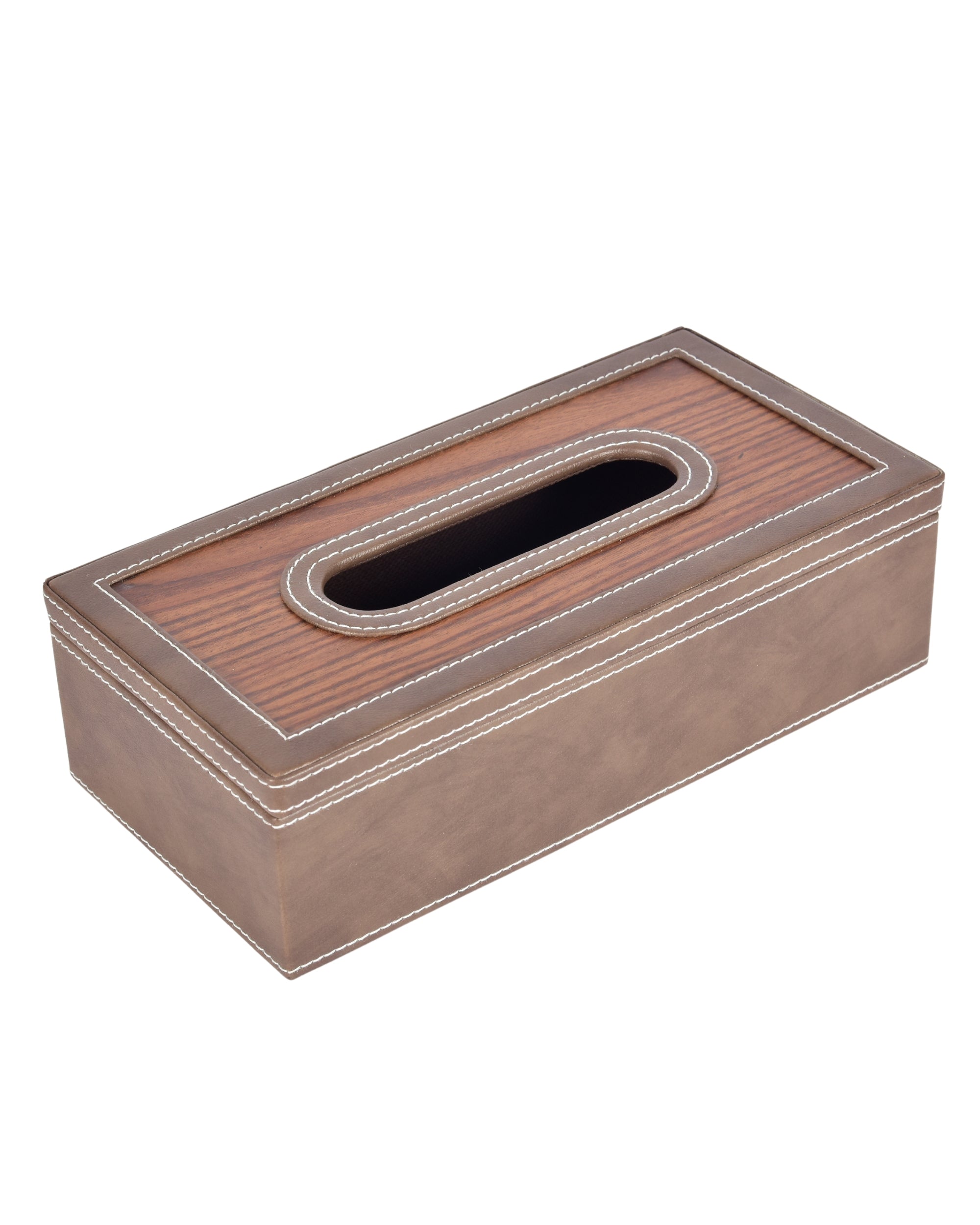 Premsons® Classic Rectangular Tissue Holder – Elegant Leatherette Tissue Box with Wooden Top Finish for Home, Office & Car – Stylish, Durable & Functional Tissue Dispenser for Everyday Use(Brown)