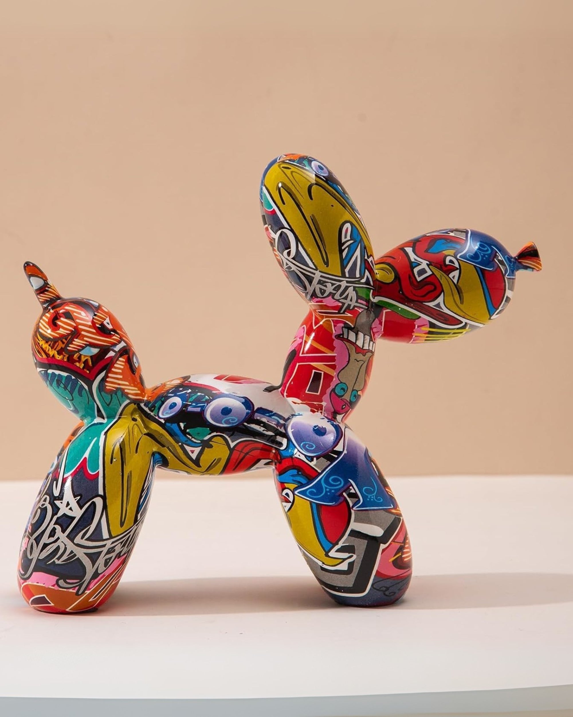 Premsons® Graffiti Balloon Dog Sculpture – Multicolor Resin Figurine | Enamel Hand-Painted Pop Art Showpiece for Home, Office, Studio & Modern Décor