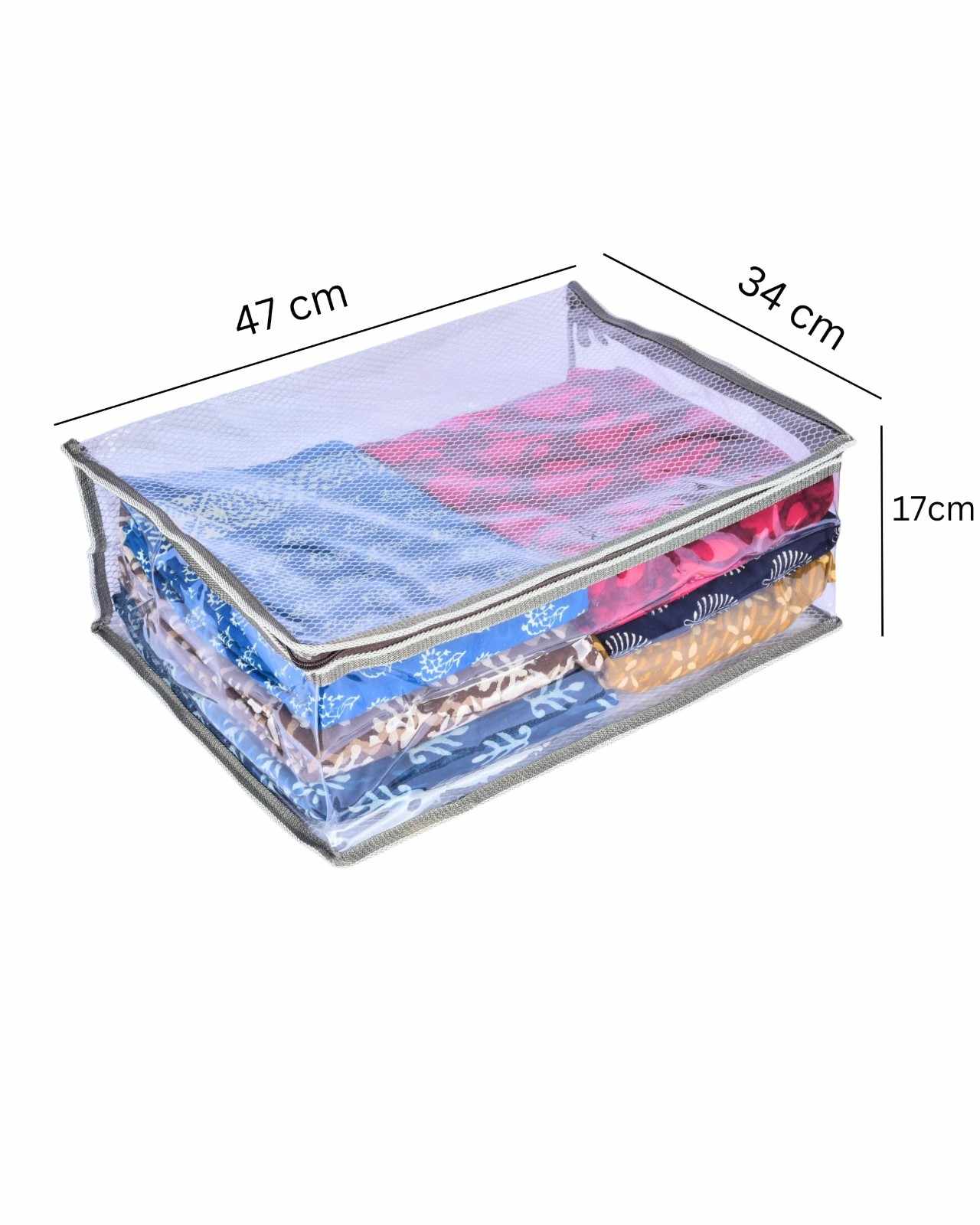 Premsons® Double-Layer Saree Cover with Zip | Durable & Foldable Storage Organizer for Wardrobe | Protects from Dust & Moisture | Pack of 2 | White and Grey