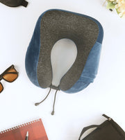 Cushy® Travel Neck Pillow with 360-Degree Head Support - Memory Foam Luxury Soft Pillow for Sleeping Rest - Home Travel Airplane Car - with Adjustable Toggles, Dark Blue