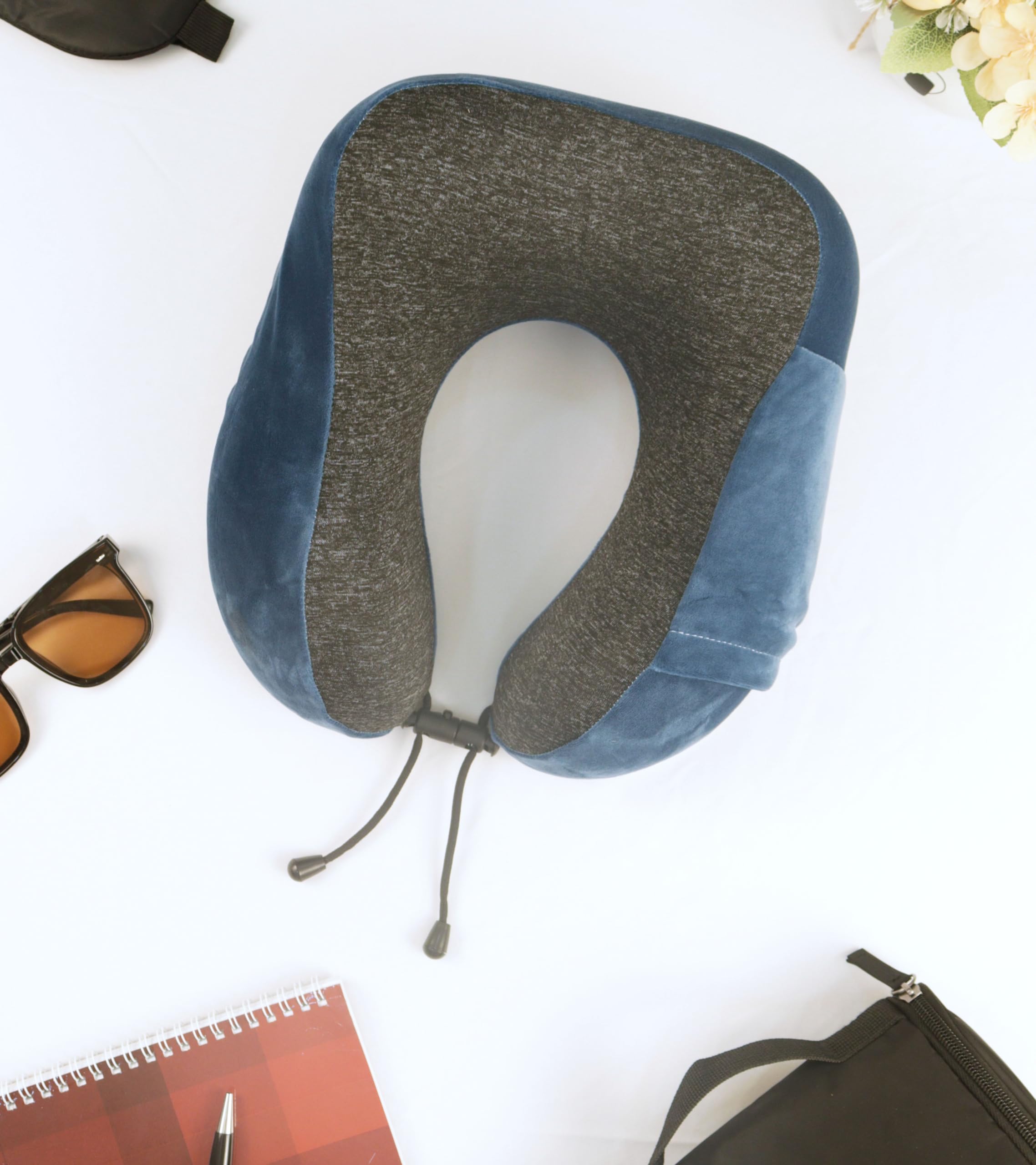 Cushy® Travel Neck Pillow with 360-Degree Head Support - Memory Foam Luxury Soft Pillow for Sleeping Rest - Home Travel Airplane Car - with Adjustable Toggles, Dark Blue