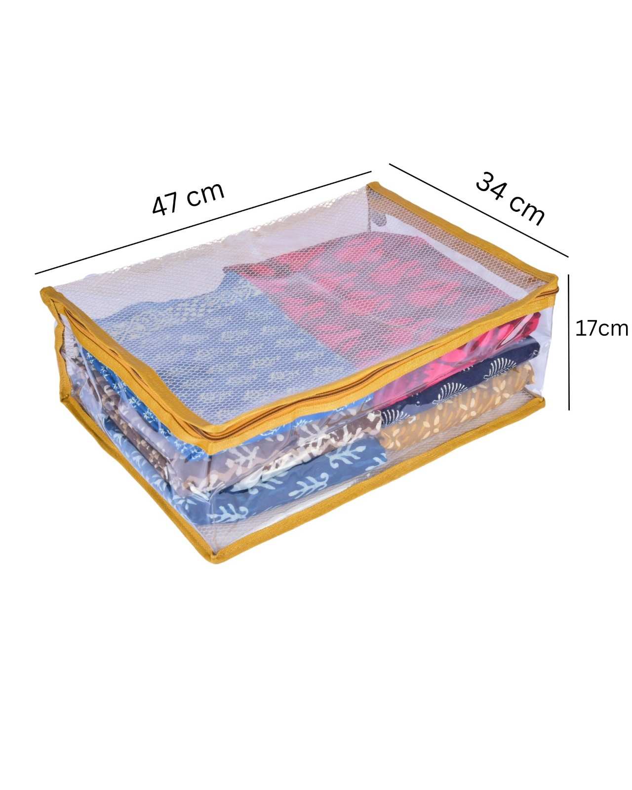 Premsons® Transparent Saree Cover with Zip | Durable & Foldable Storage Organizer for Wardrobe | Protects from Dust & Moisture | Pack of 2 | Gold